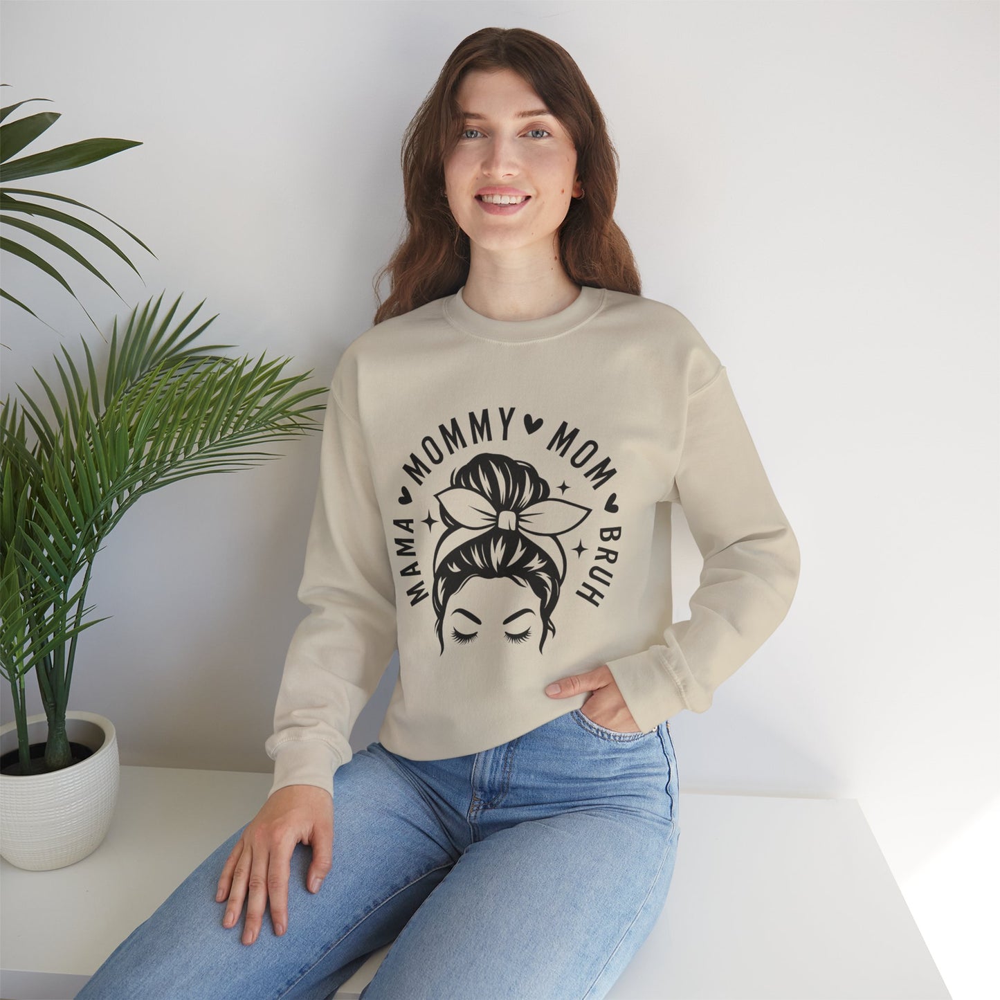 Mommy Mom Momma Crewneck Sweatshirt — Messy Bun Mom Graphic Pullover