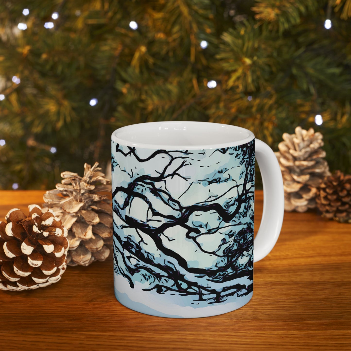 Winter Oak Tree Ceramic Mug — Scenic Snowy Tree Coffee Cup (11oz, 15oz)