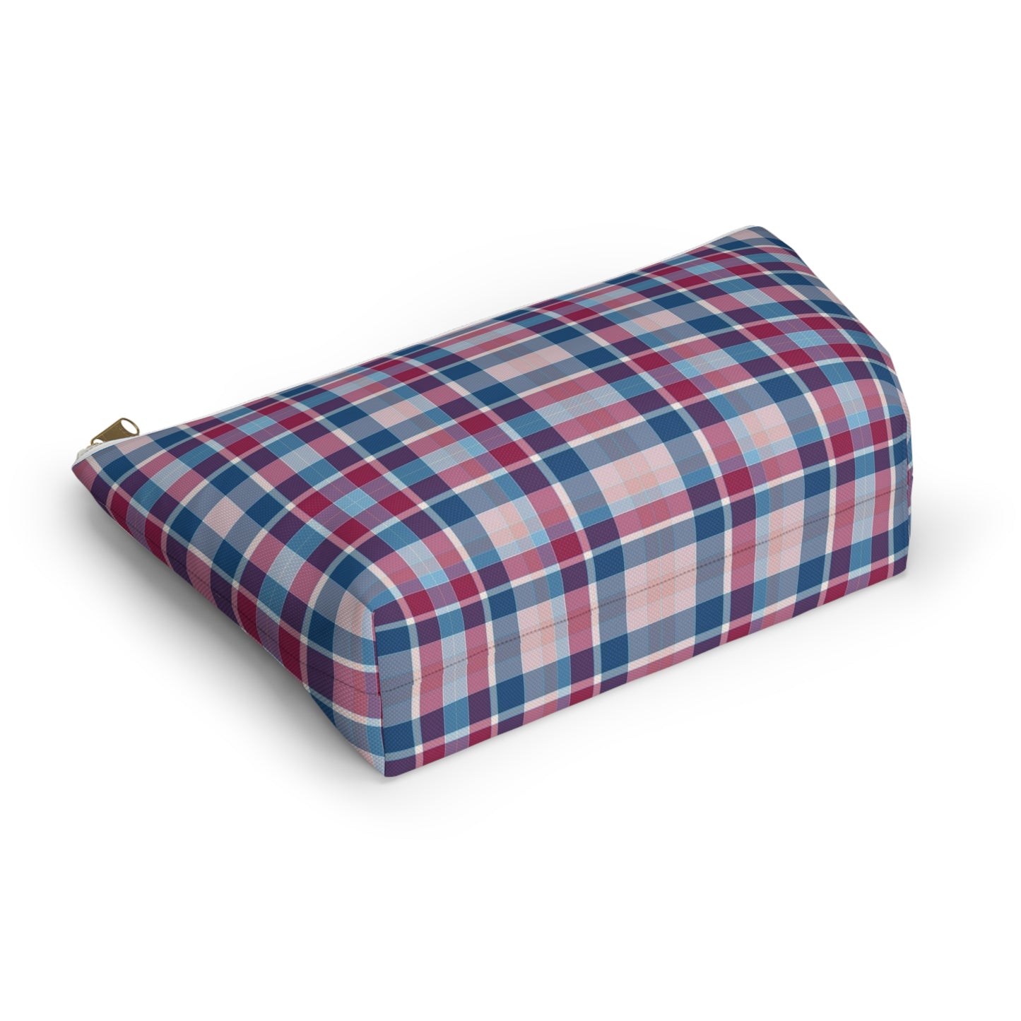 Plaid Accessory Pouch — Blue & Pink Tartan Makeup Bag