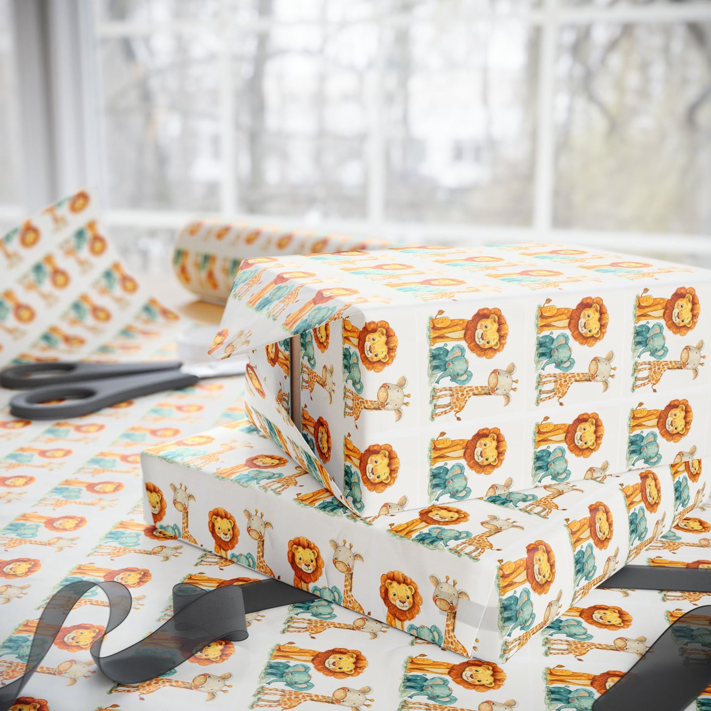 Lion Pattern Gift Wrapping Paper Roll — Whimsical Safari Kids Birthday Wrap