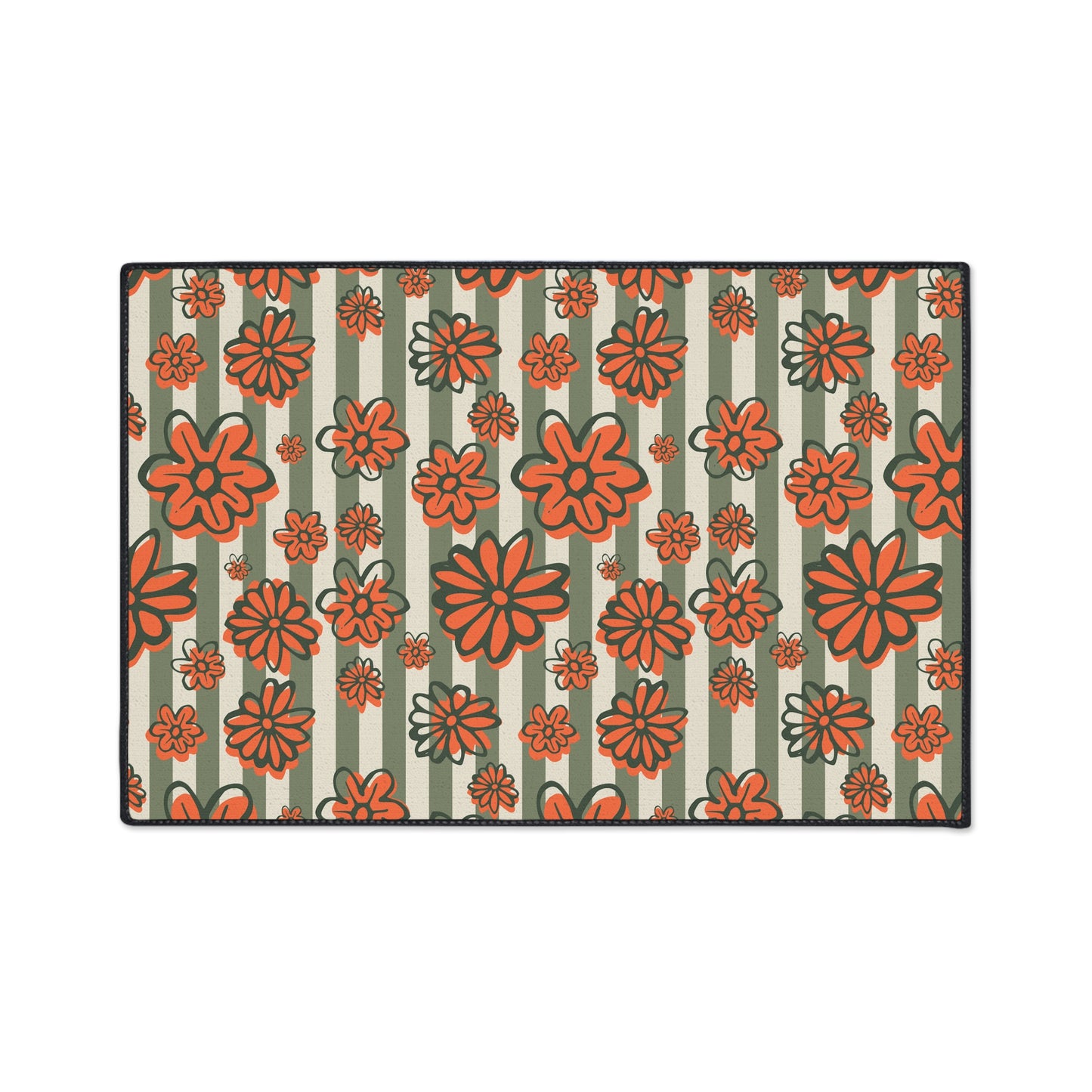 Retro Floral Heavy-Duty Floor Mat — Orange Daisy Entry Rug