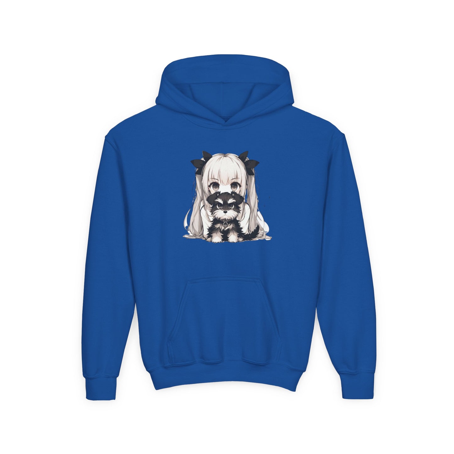 Cute Anime Girl & Puppy Youth Hoodie — Kawaii Kids Pullover for Anime Fans