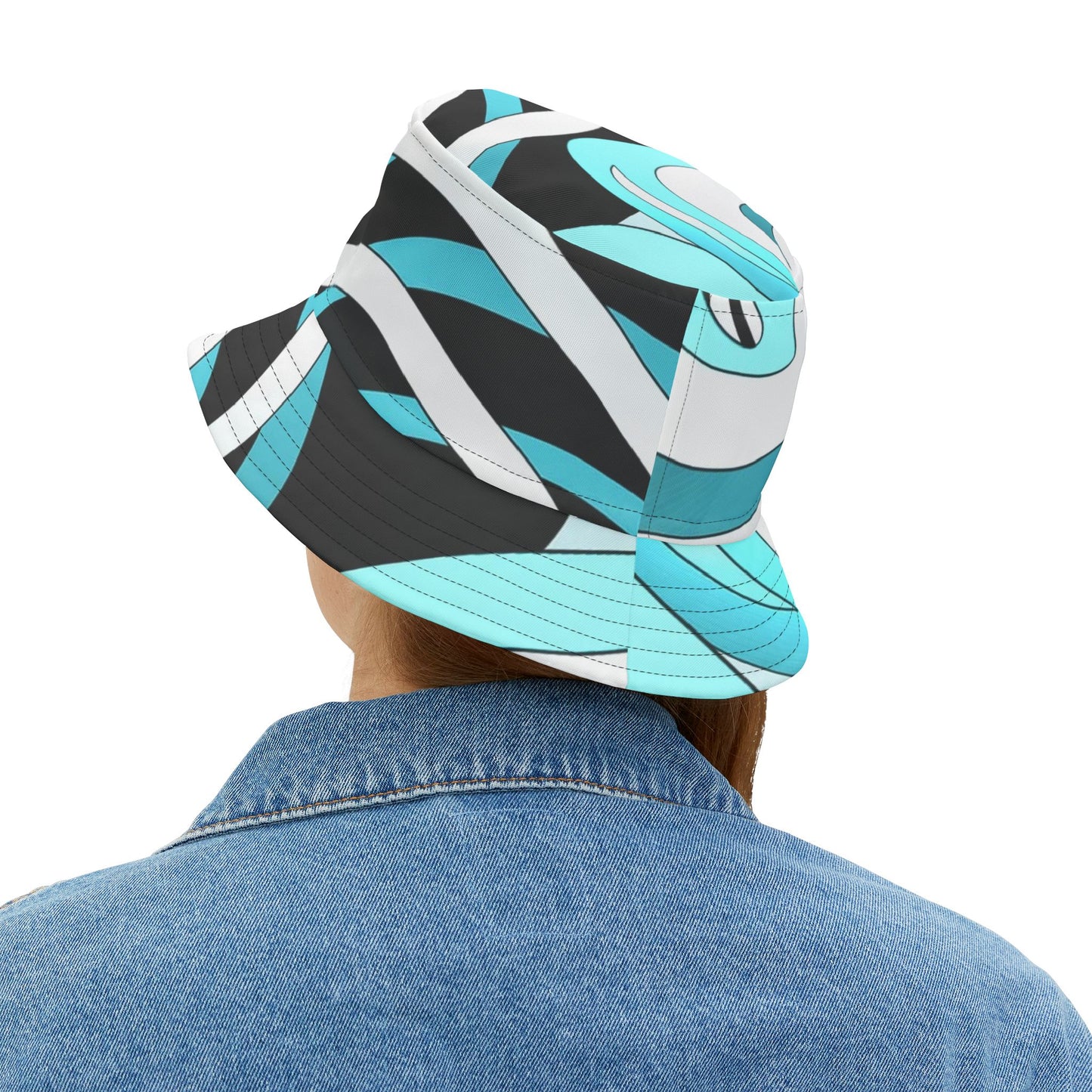 Turquoise Wave Bucket Hat — Retro Swirl Pattern Sun Hat