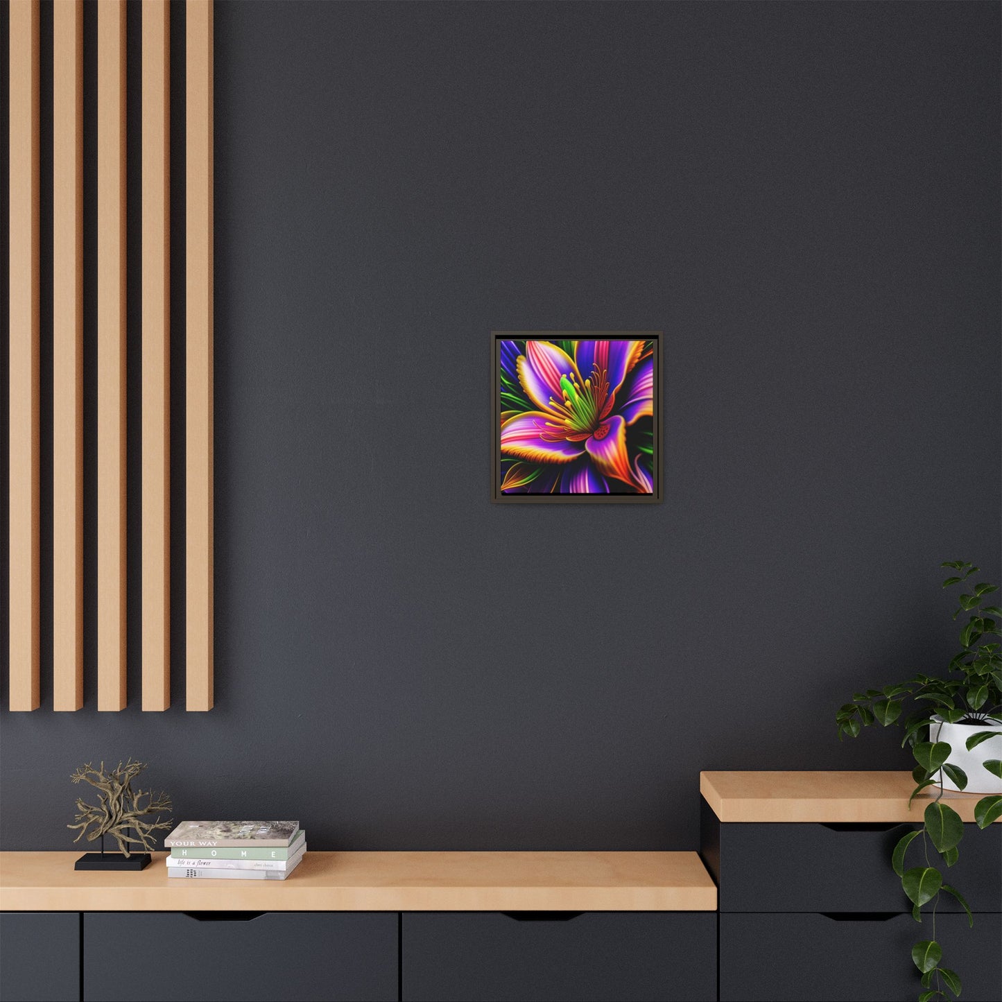 Vibrant Neon Floral Matte Canvas Print — Framed Wall Art