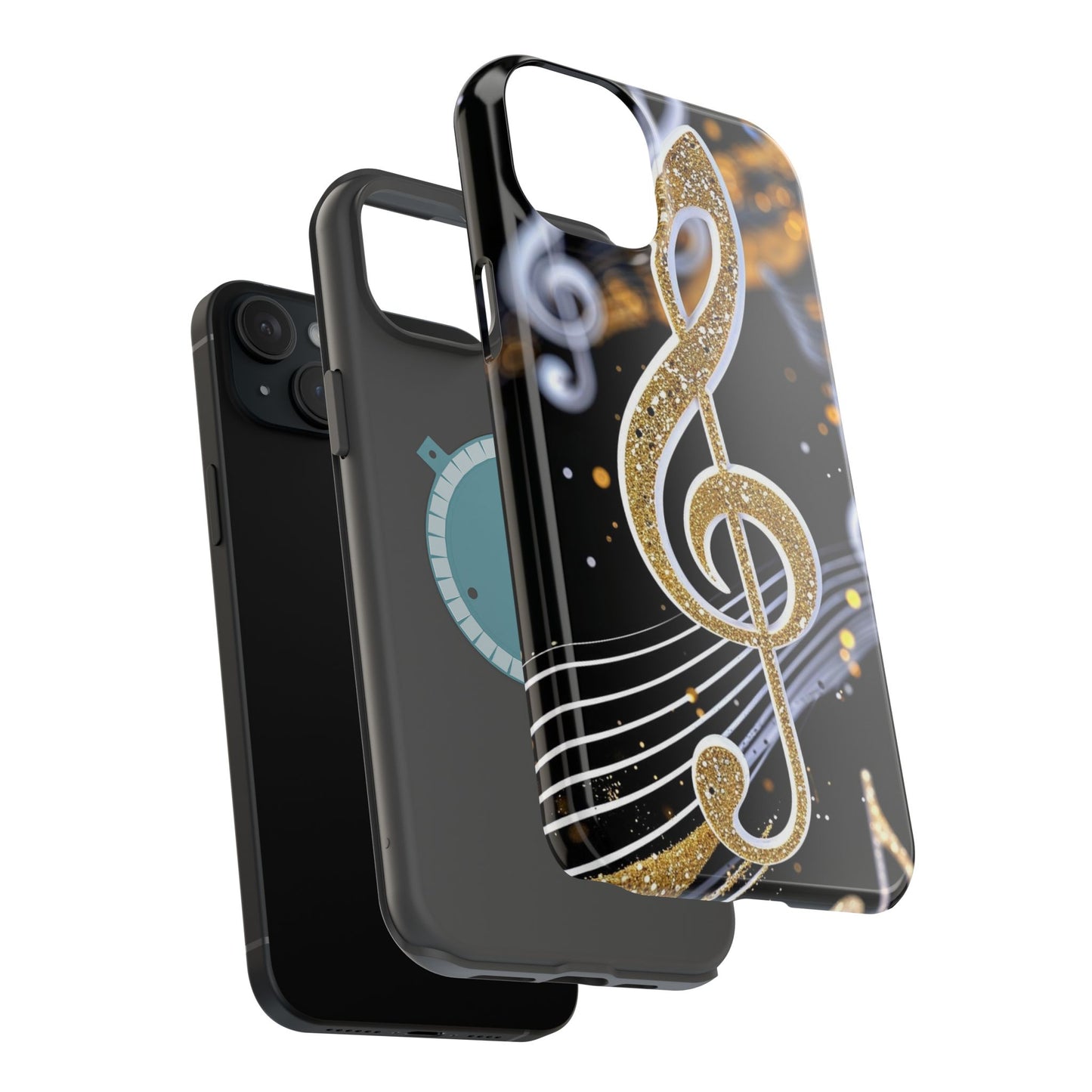 Music Notes Magnetic Impact-Resistant Phone Case — Gold Treble Clef Design