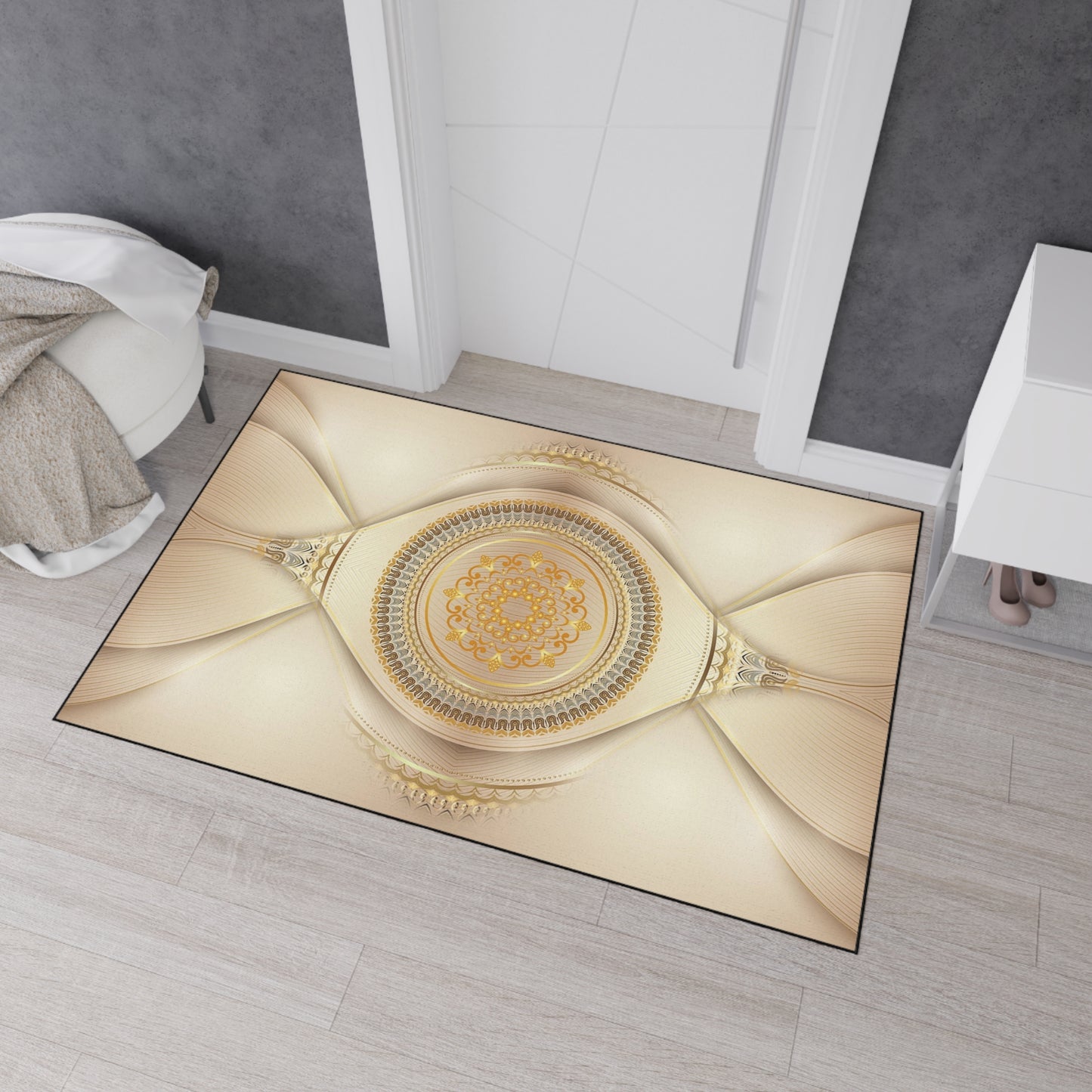 Decorative Heavy Duty Floor Mat — Elegant Gold Mandala Design