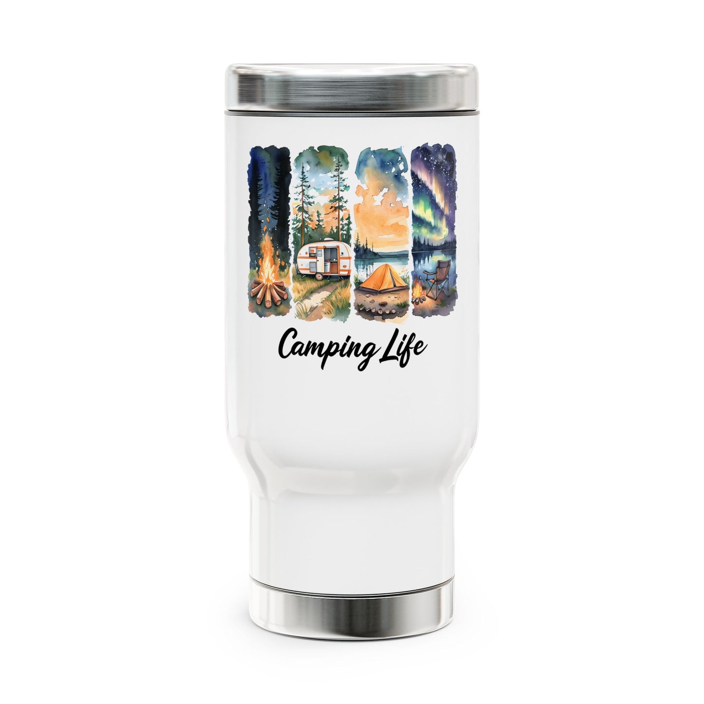Camping Life Stainless Steel Travel Mug – 14oz Insulated Handle Mug