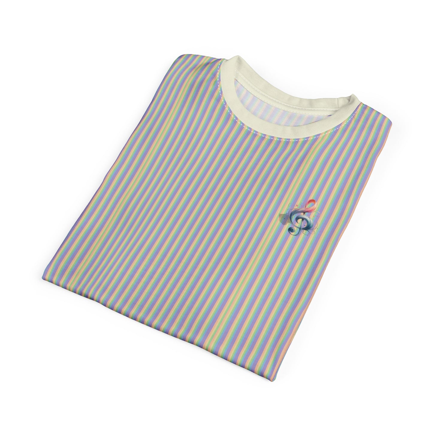 Striped Pastel Tee with Floral Pin Graphic