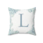 Monogram L Floral Border Decorative Pillow — Soft Blue Initial Throw Pillow