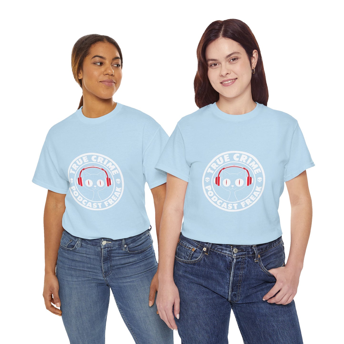 True Crime Podcast Tee — Cat with Headphones Logo