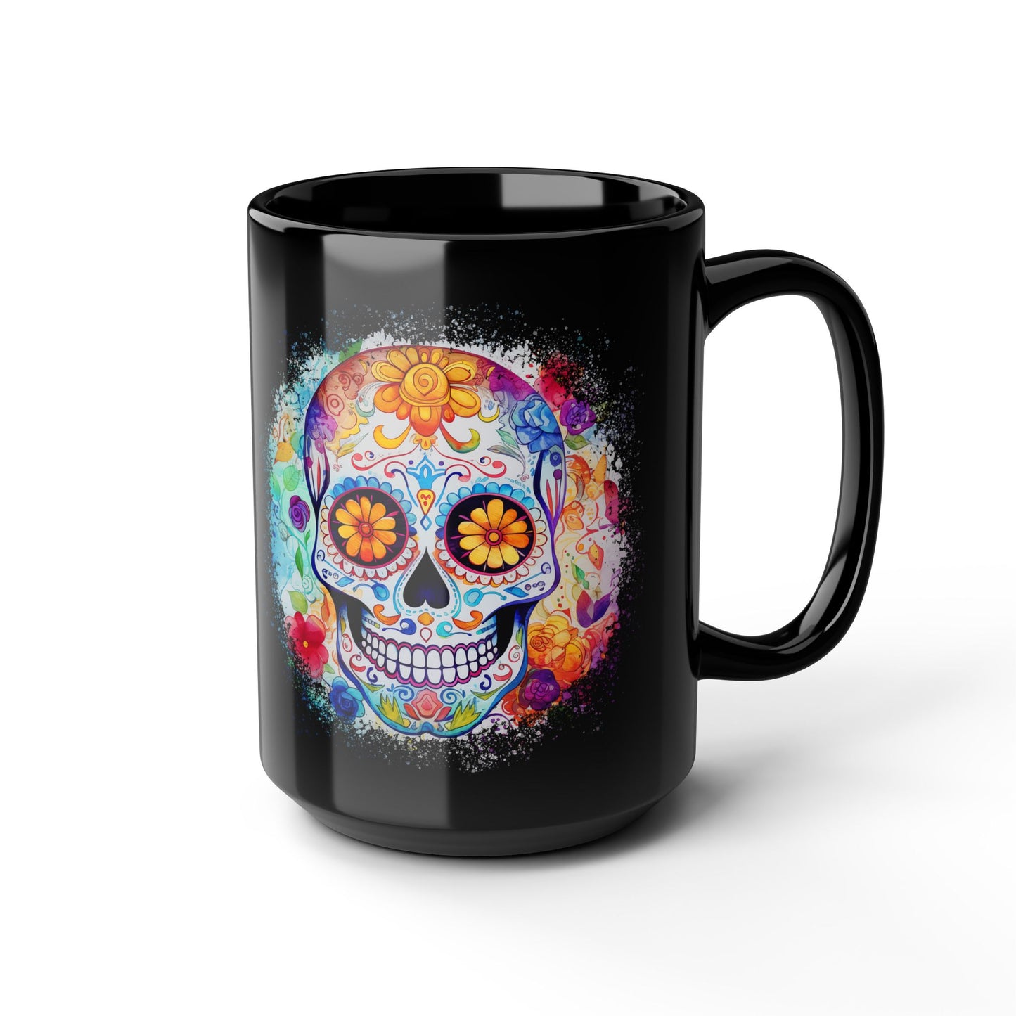 Day of the Dead Sugar Skull Black 15oz Coffee Mug