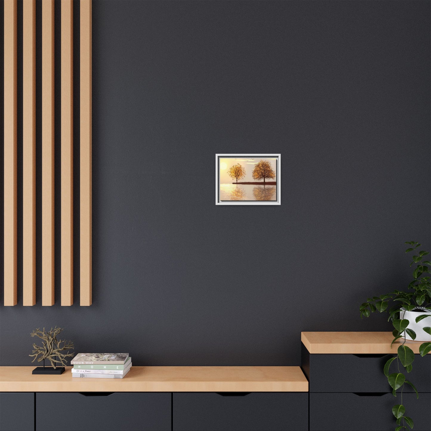 Framed Matte Canvas Wall Art — Golden Autumn Trees Reflection