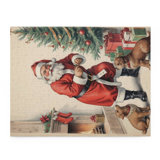 Vintage Santa Puzzle for Holiday Fun, Christmas Decor, Family Game Night, Gift for Dog Lovers, Festive Home Activity
