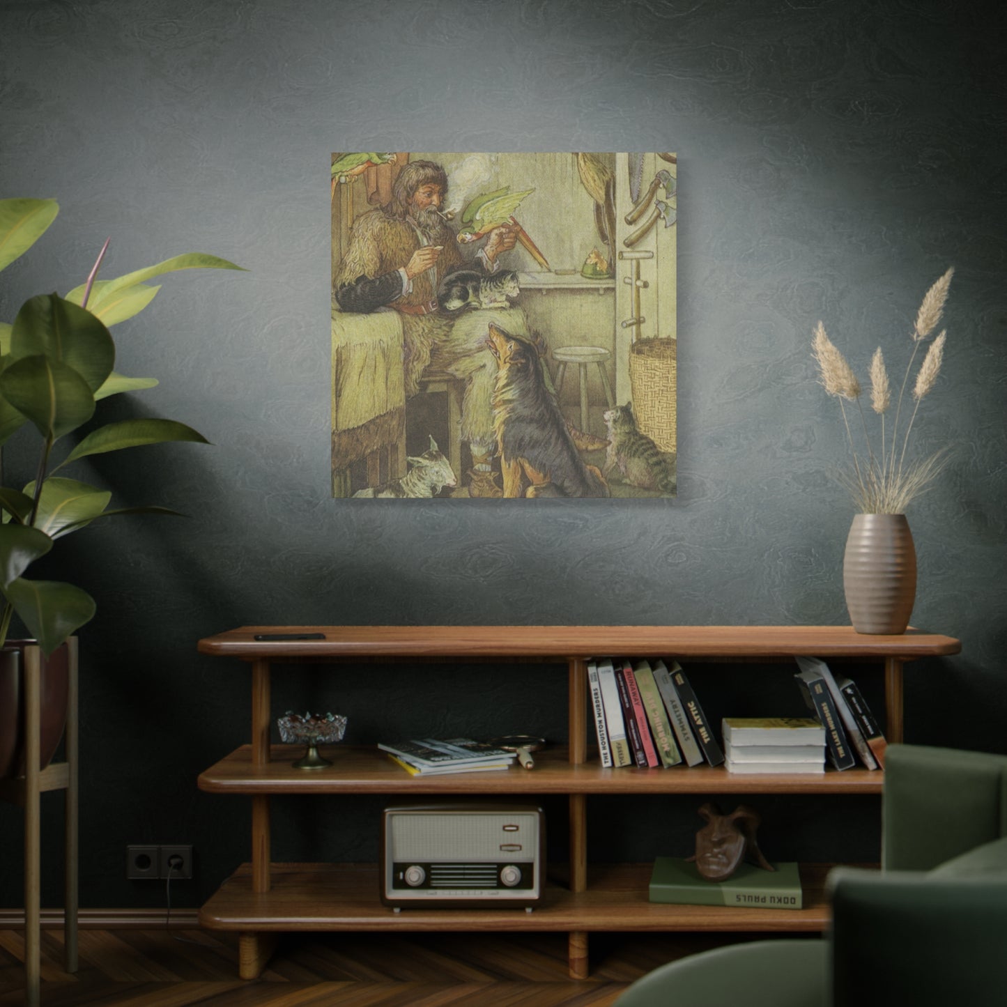 Vintage Cottage Animal Illustration Matte Canvas Print