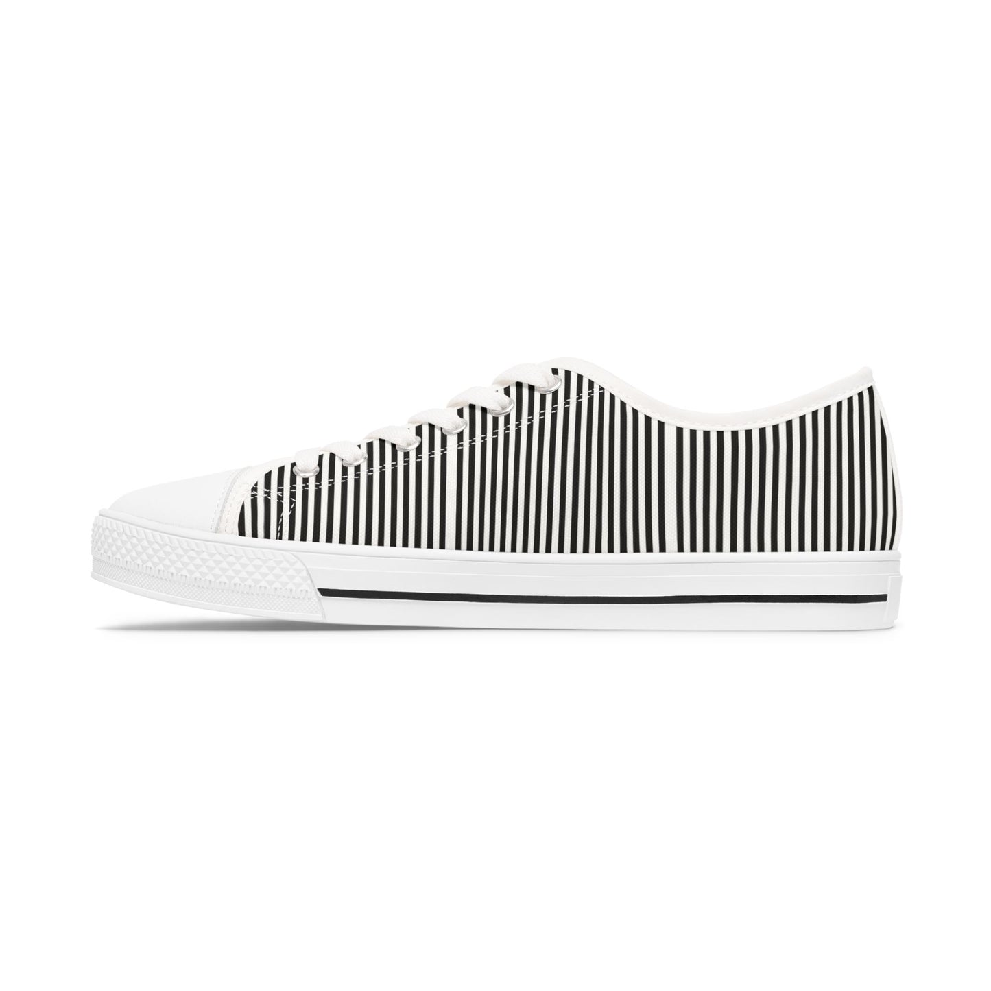 Striped Low Top Sneakers for Women — Casual Black & White Canvas Kicks