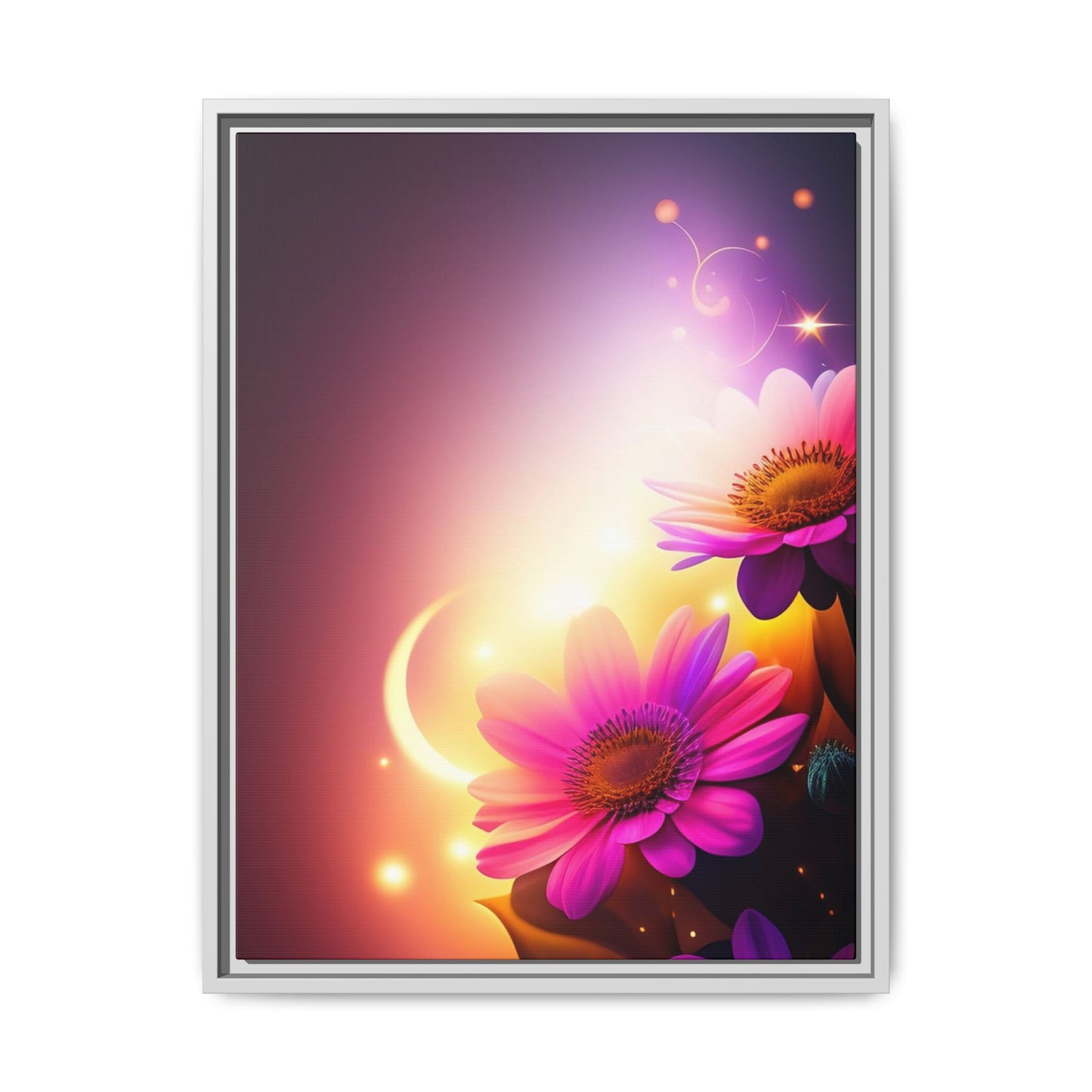 Framed Floral Canvas Art — Pink Daisies Sunset Wall Print