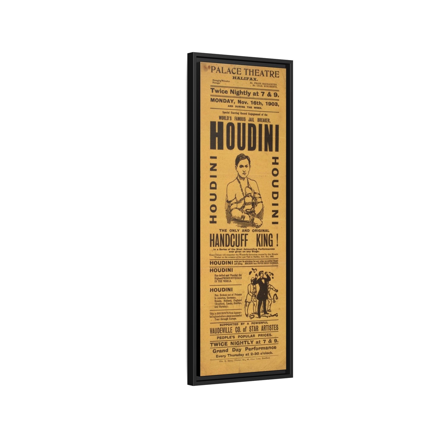 Houdini Vintage Poster Matte Canvas Print (Framed)
