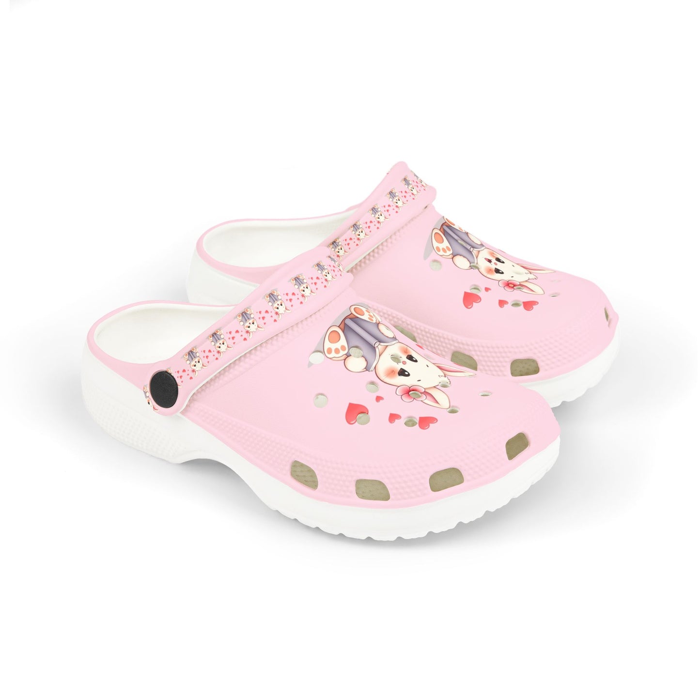Kids Pink Bunny Clogs — Cute EVA Foam Slip-On Shoes with Hearts