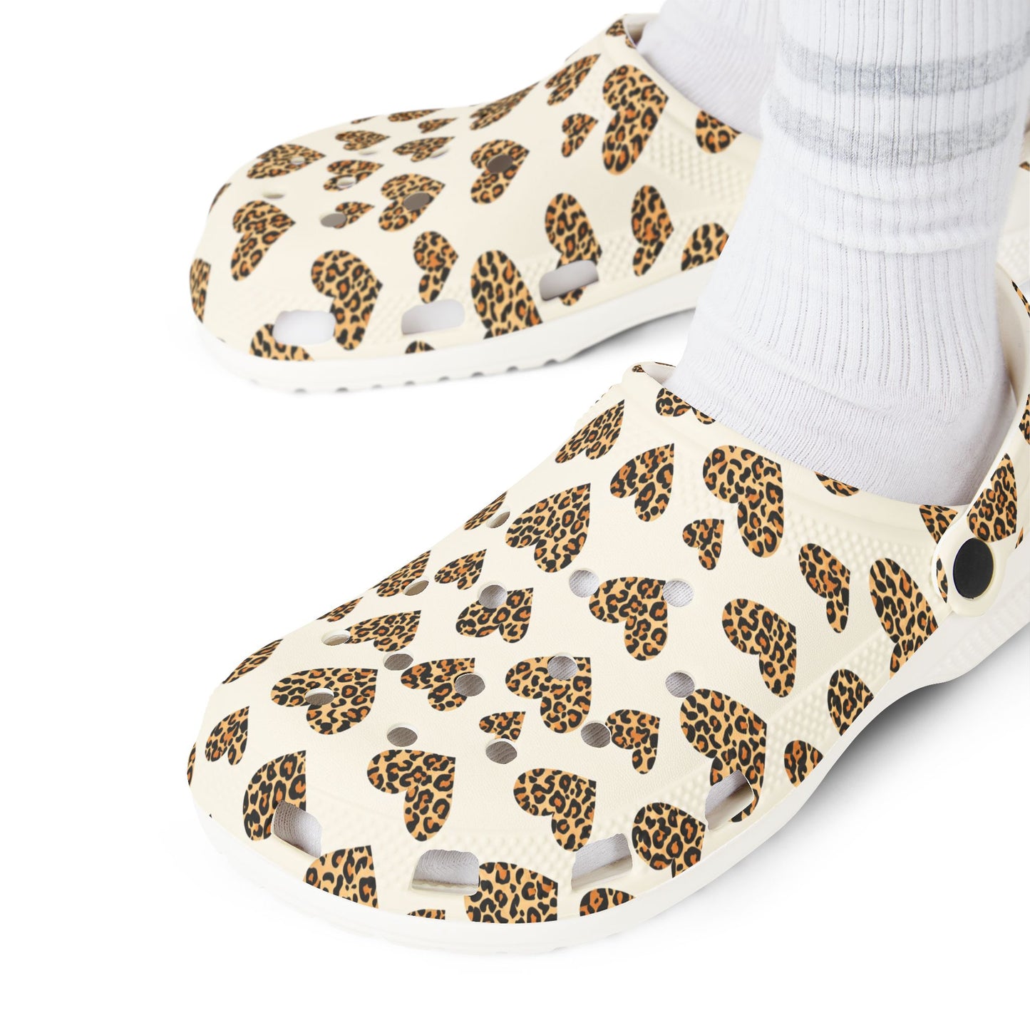 Leopard Heart EVA Clogs — Comfortable Leopard-Print Foam Shoes