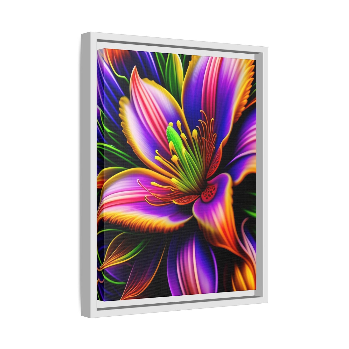 Vibrant Neon Floral Matte Canvas Print — Framed Wall Art