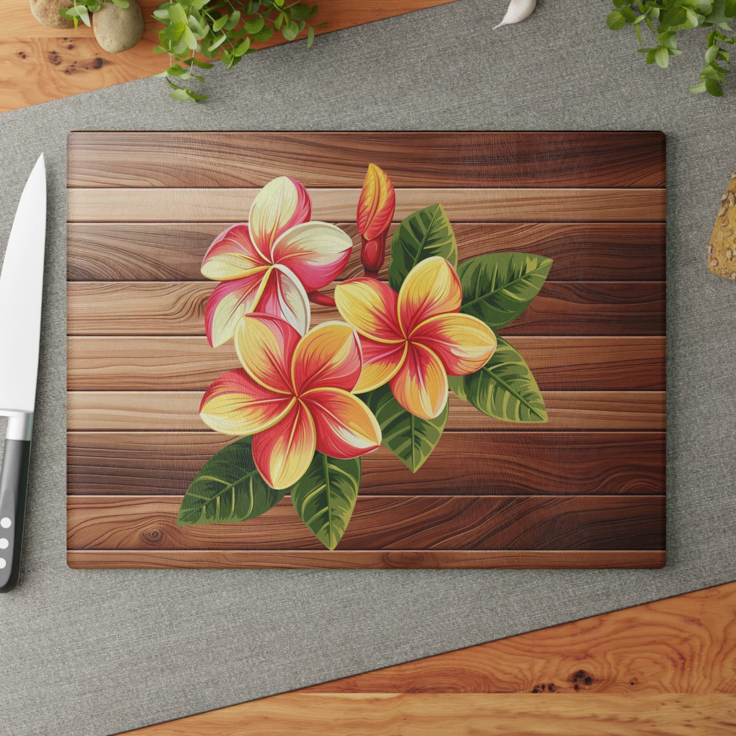 Tropical Floral Glass Cutting Board