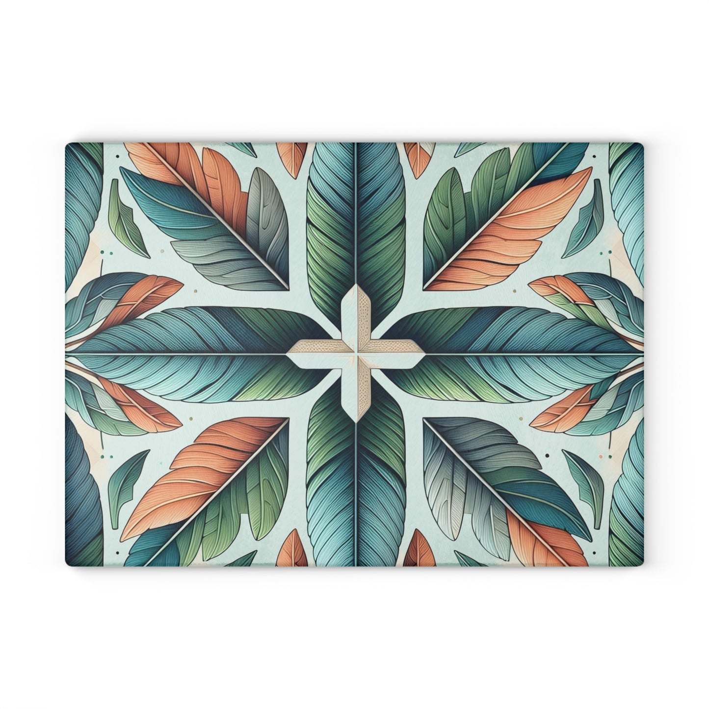Tropical Leaf Glass Cutting Board — Botanical Decorative Kitchen Board