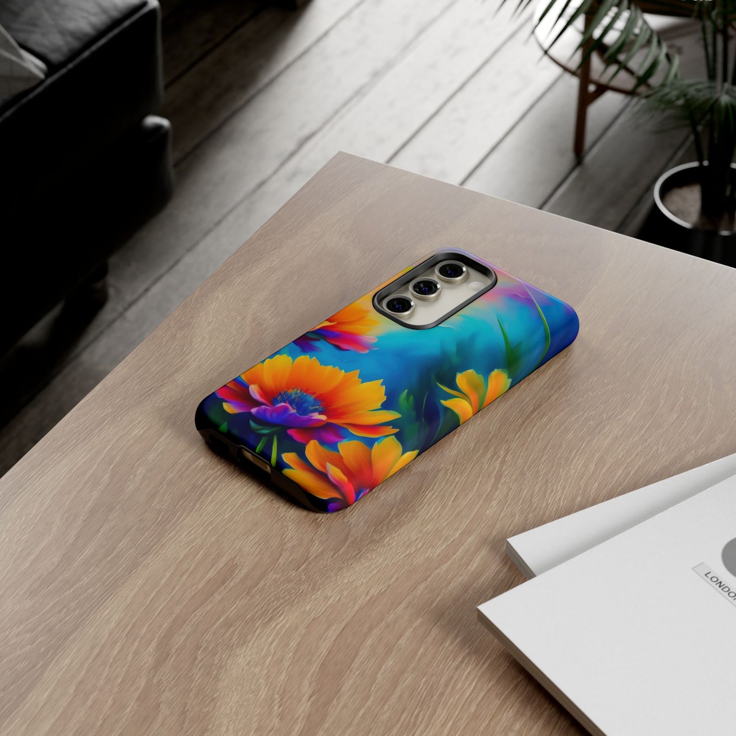 Floral Burst Tough Phone Case — Vibrant Watercolor Flowers Protective Cover