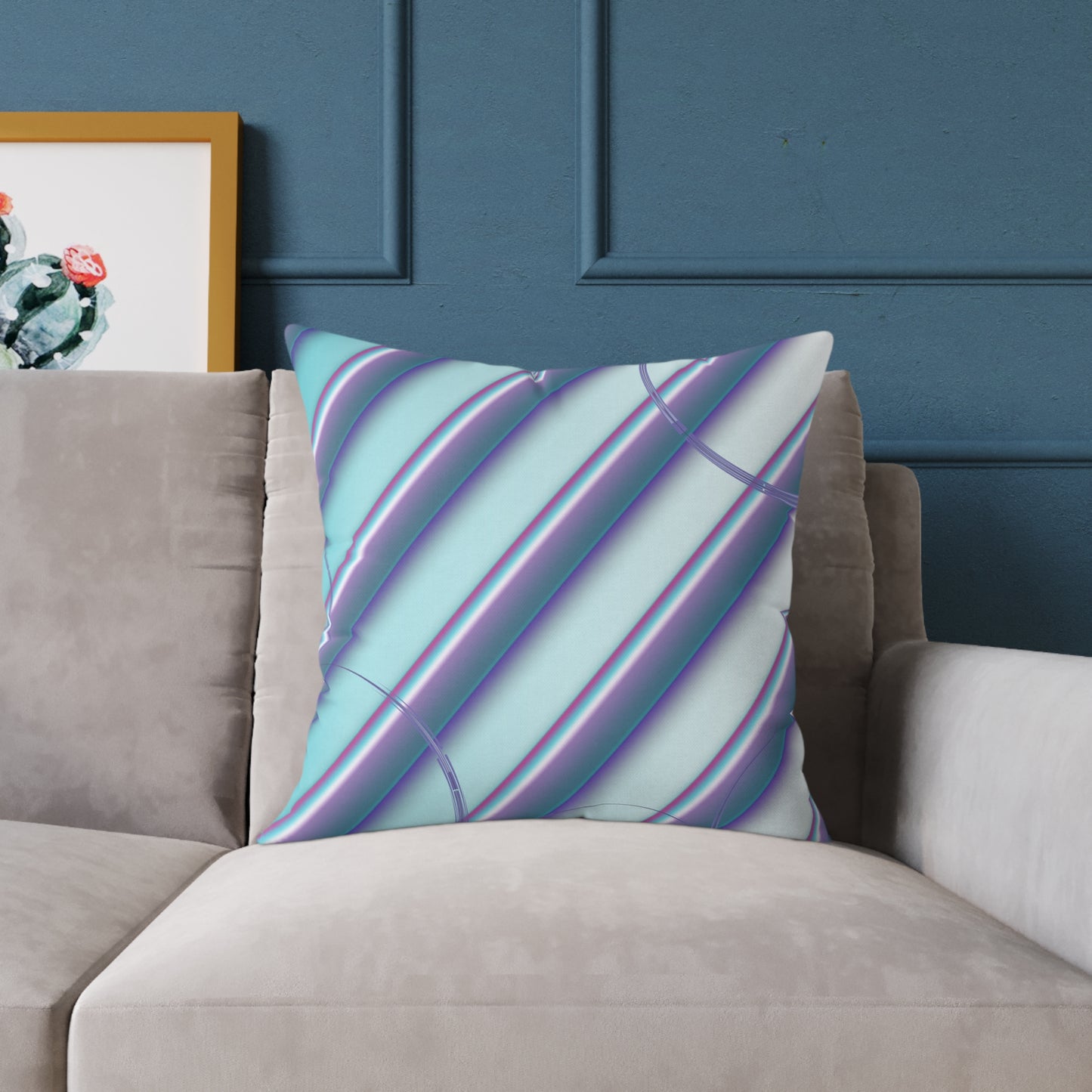 Abstract Teal & Lavender Striped Throw Pillow