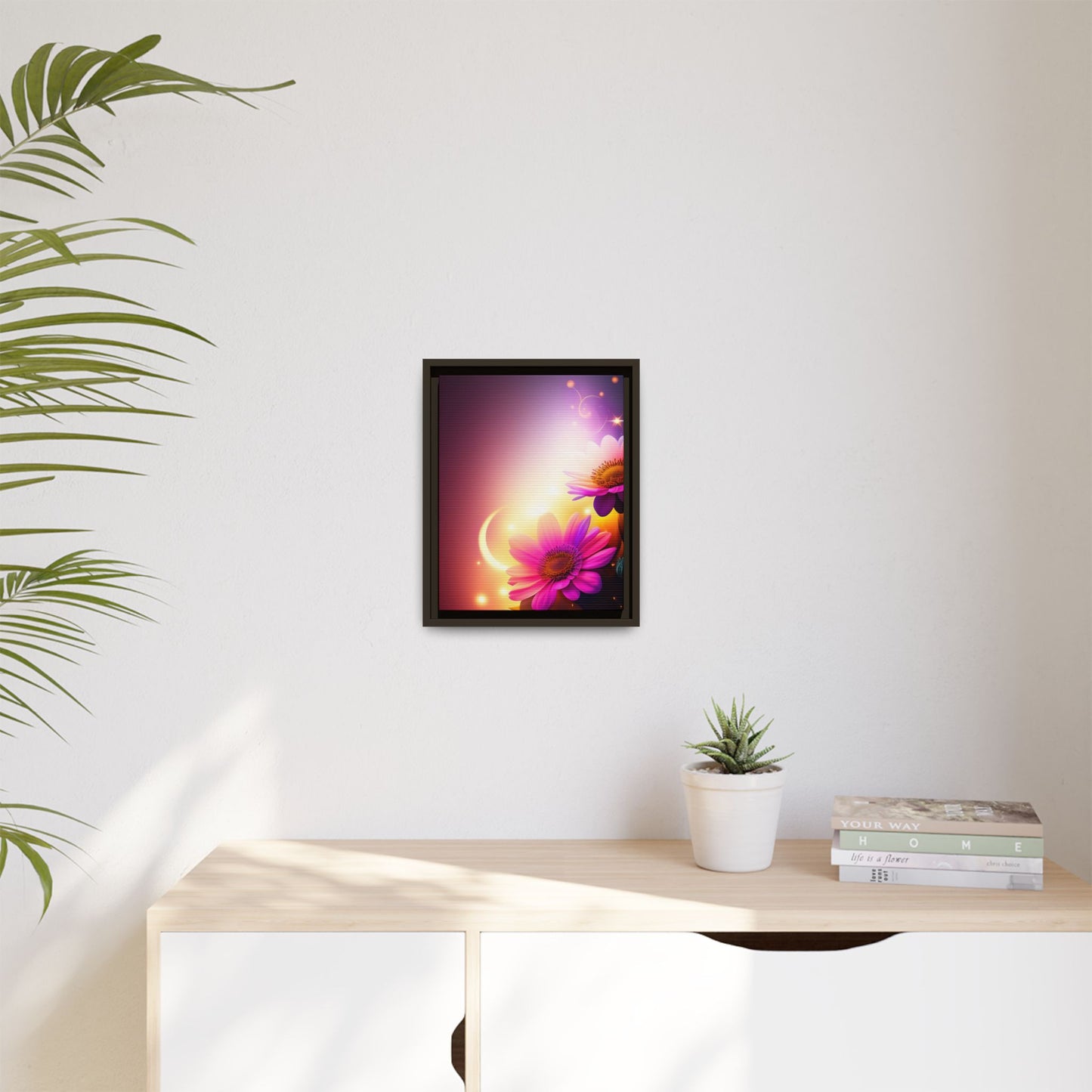 Framed Floral Canvas Art — Pink Daisies Sunset Wall Print