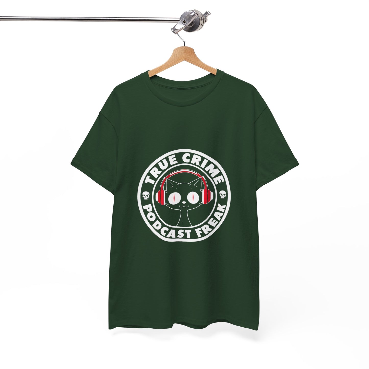 True Crime Podcast Tee — Cat with Headphones Logo