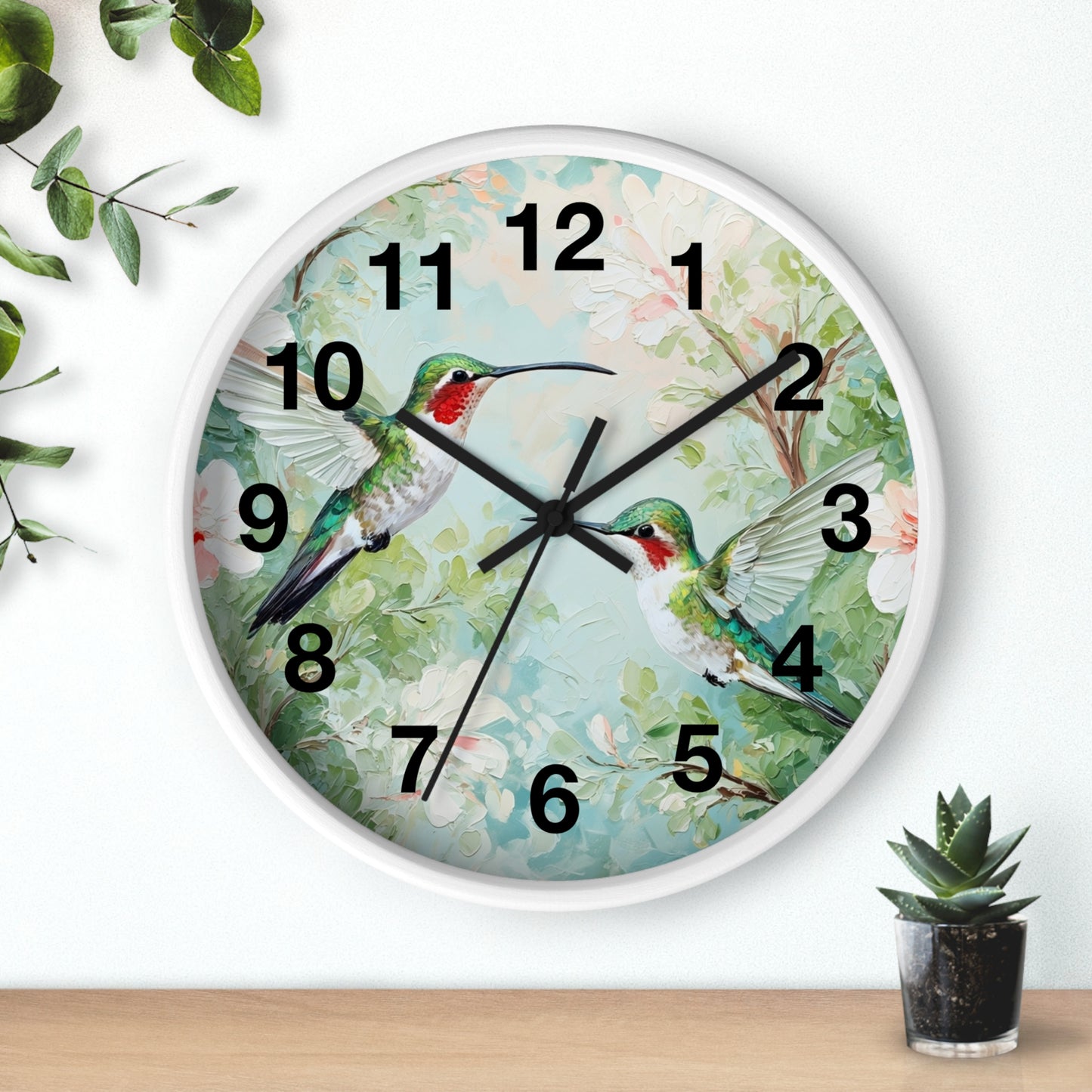Ruby-throated Hummingbirds Wall Clock | Floral Nature Decor