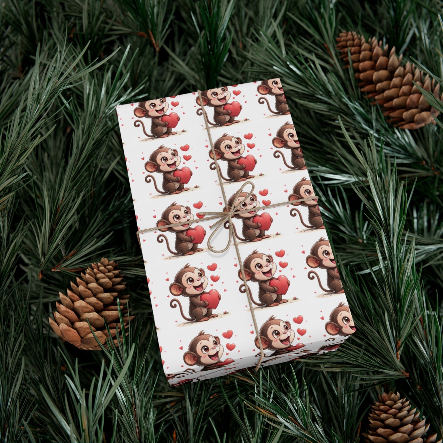 Cute Monkey Valentine's Gift Wrap Paper, Festive Wrapping Paper for Kids, Holiday Gift Wrap, Birthday Wrap, Monkey Love Print