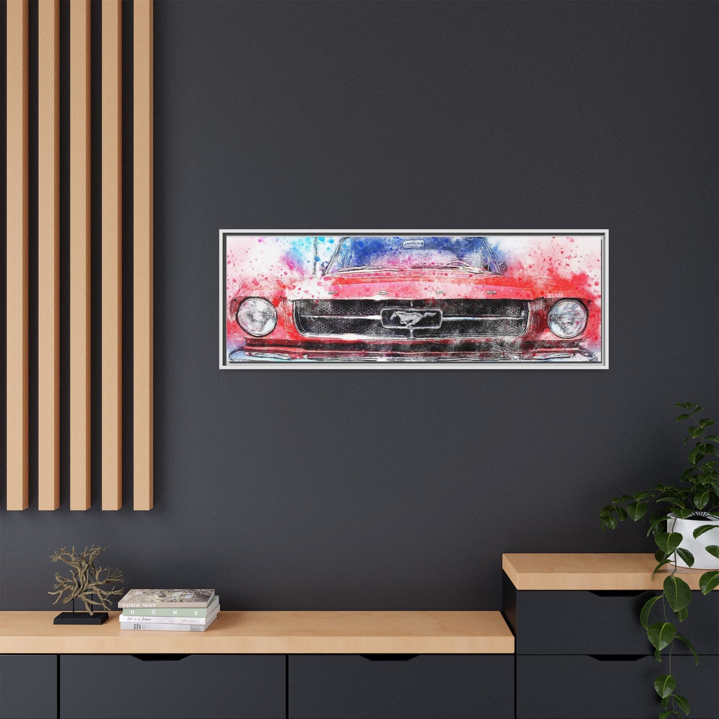 Matte Canvas, Framed Mustang Car