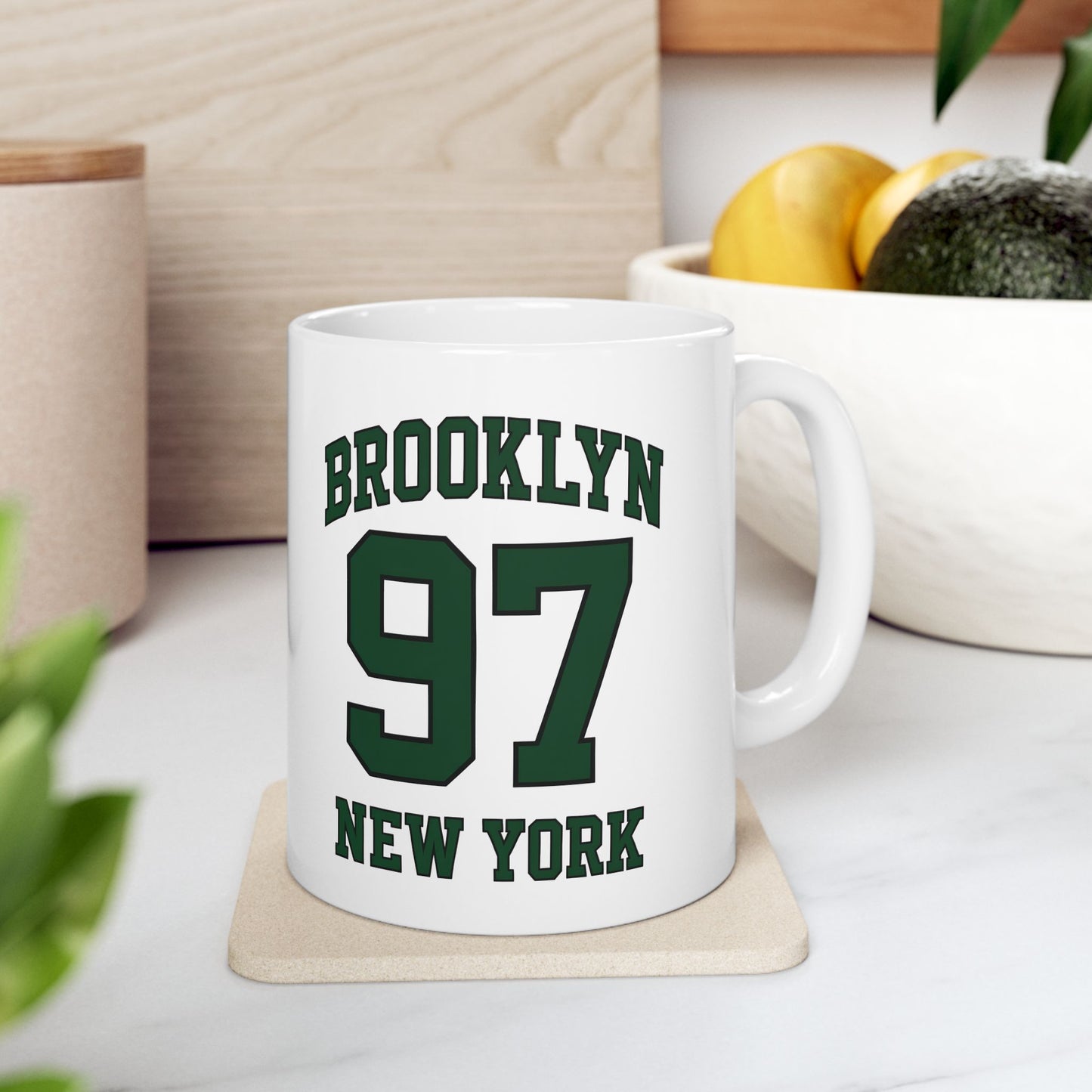 Brooklyn 97 New York Ceramic Mug – Vintage Varsity Number Coffee Cup (11oz, 15oz)