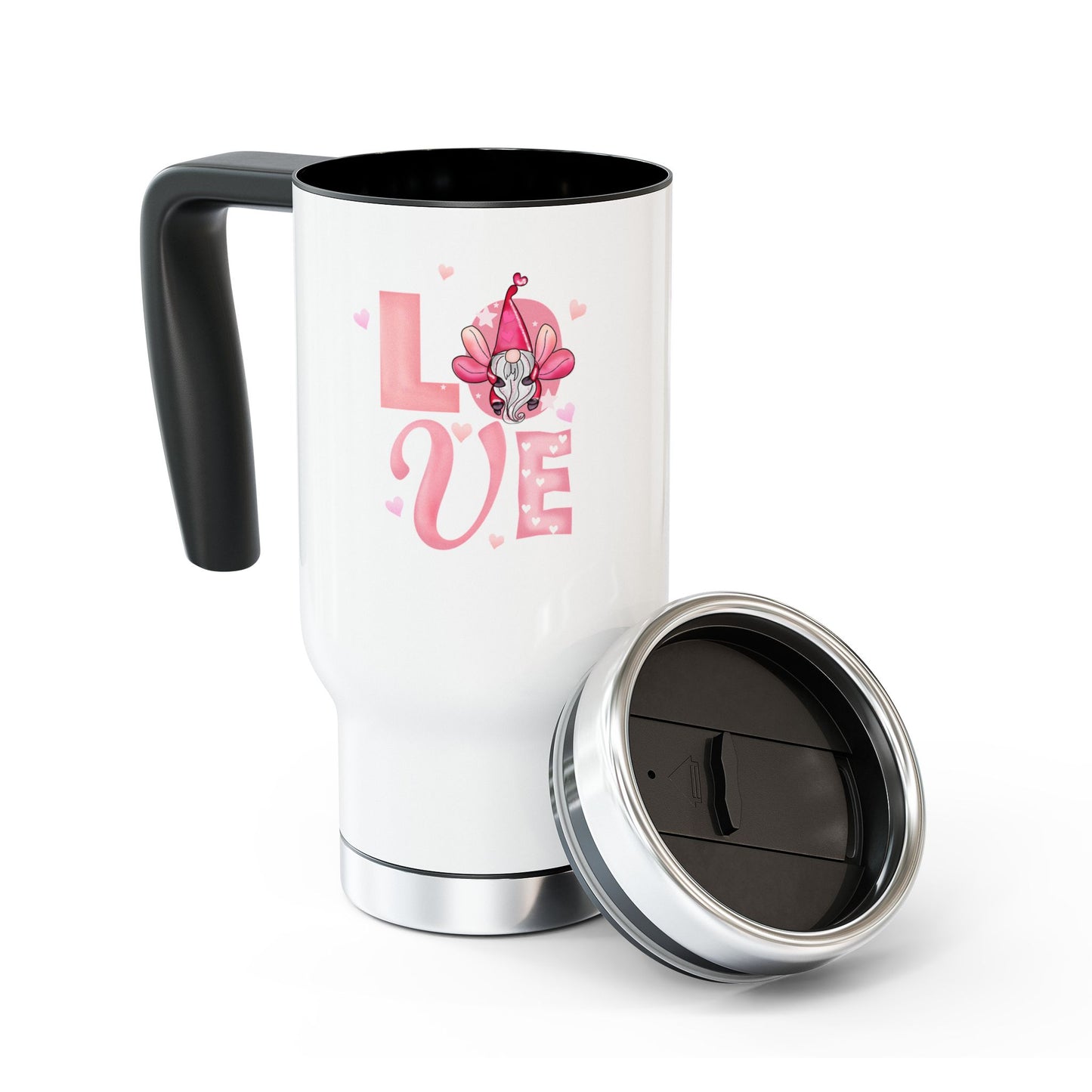 Love Floral Travel Mug — 14oz Stainless Steel Handle Tumbler