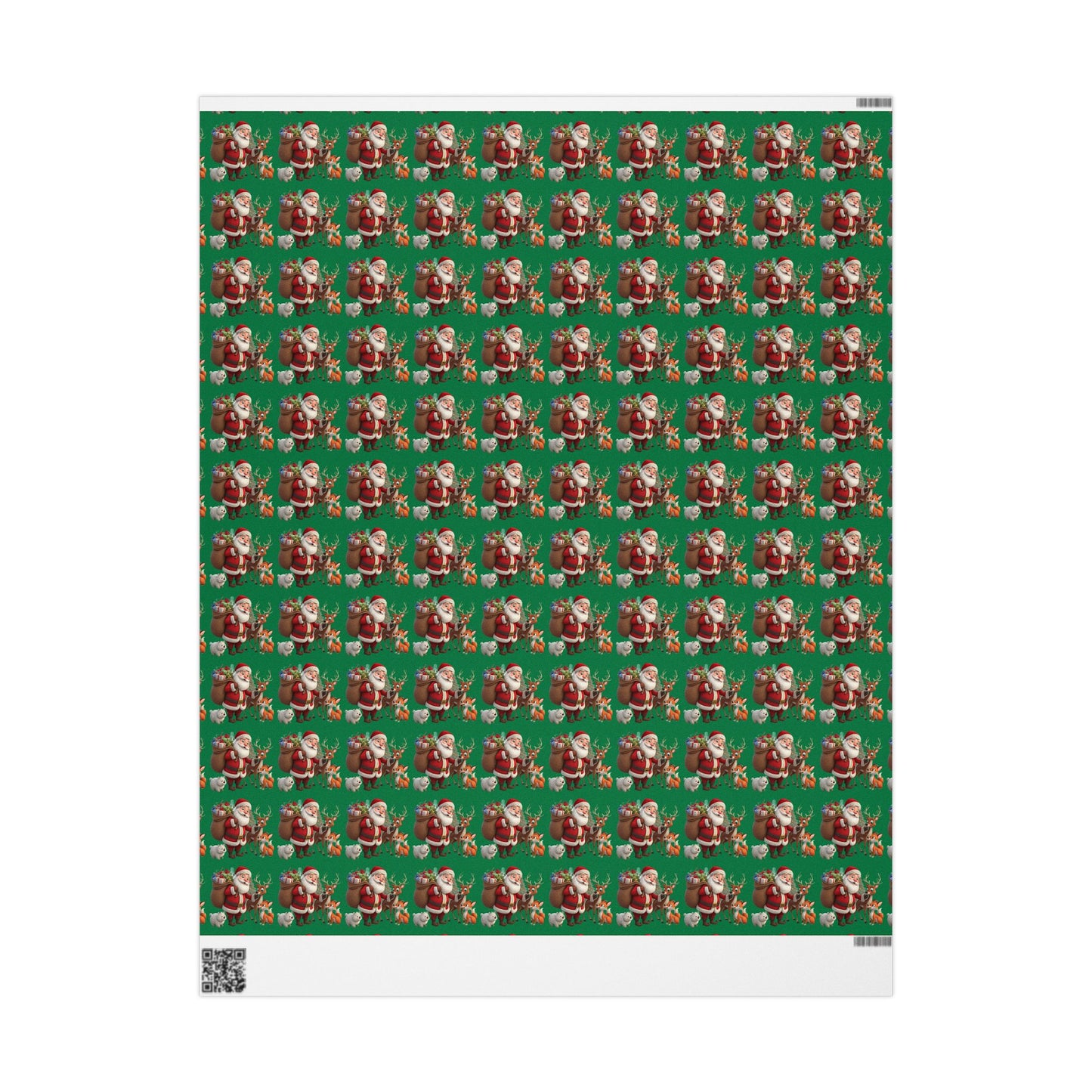 Christmas Santa & Reindeer Wrapping Paper Roll — Festive Green Holiday Gift Wrap