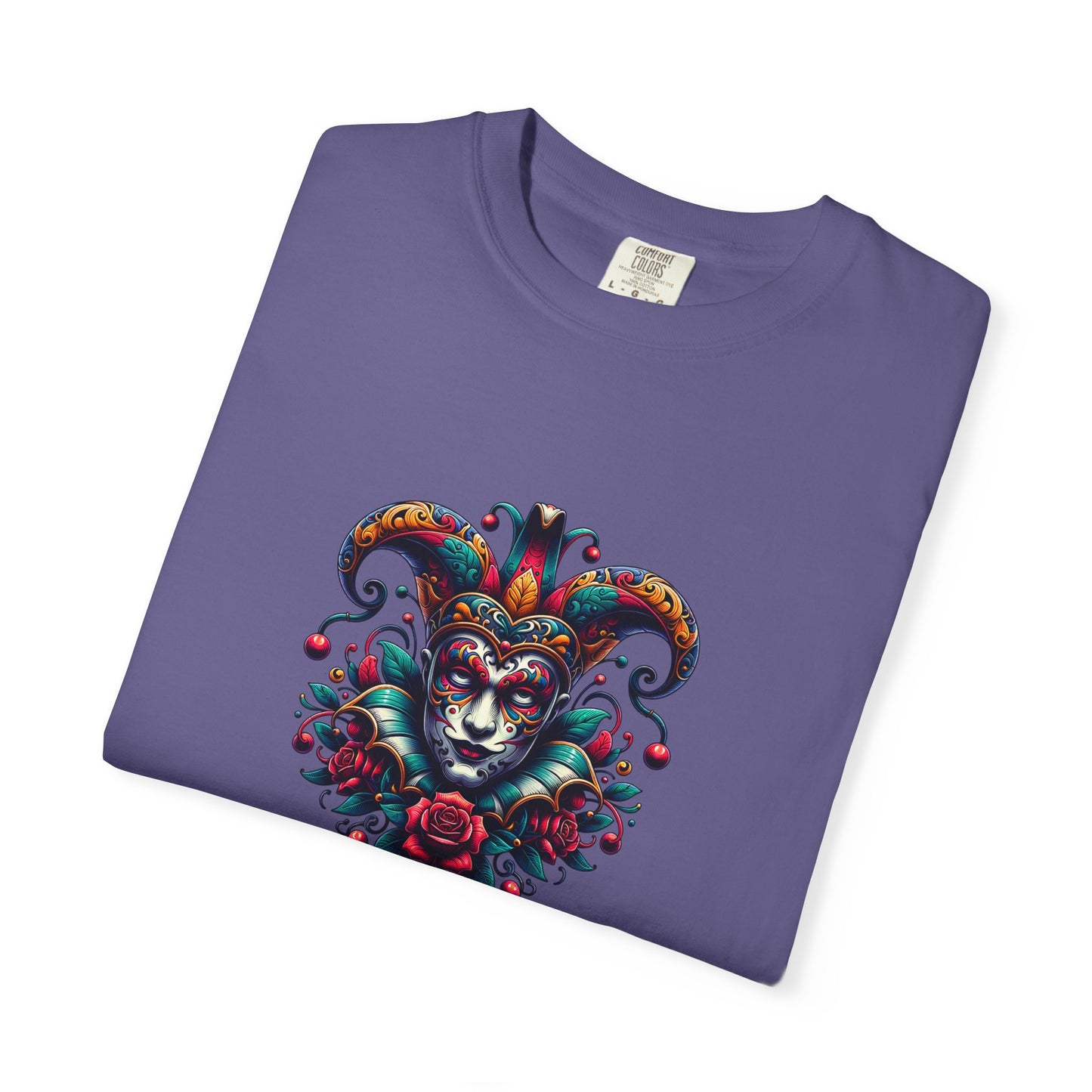 Vibrant Graphic Unisex T-Shirt with Floral Mask Design, Casual Wear, Festival Outfit, Gift for Friends, Unique Fashion Statement