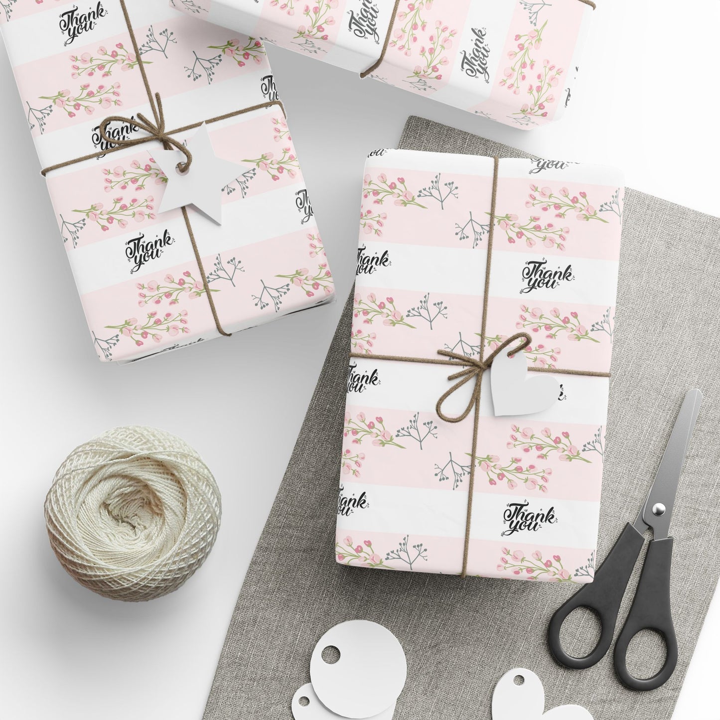 Floral Pink Thank you Wrapping Paper Roll
