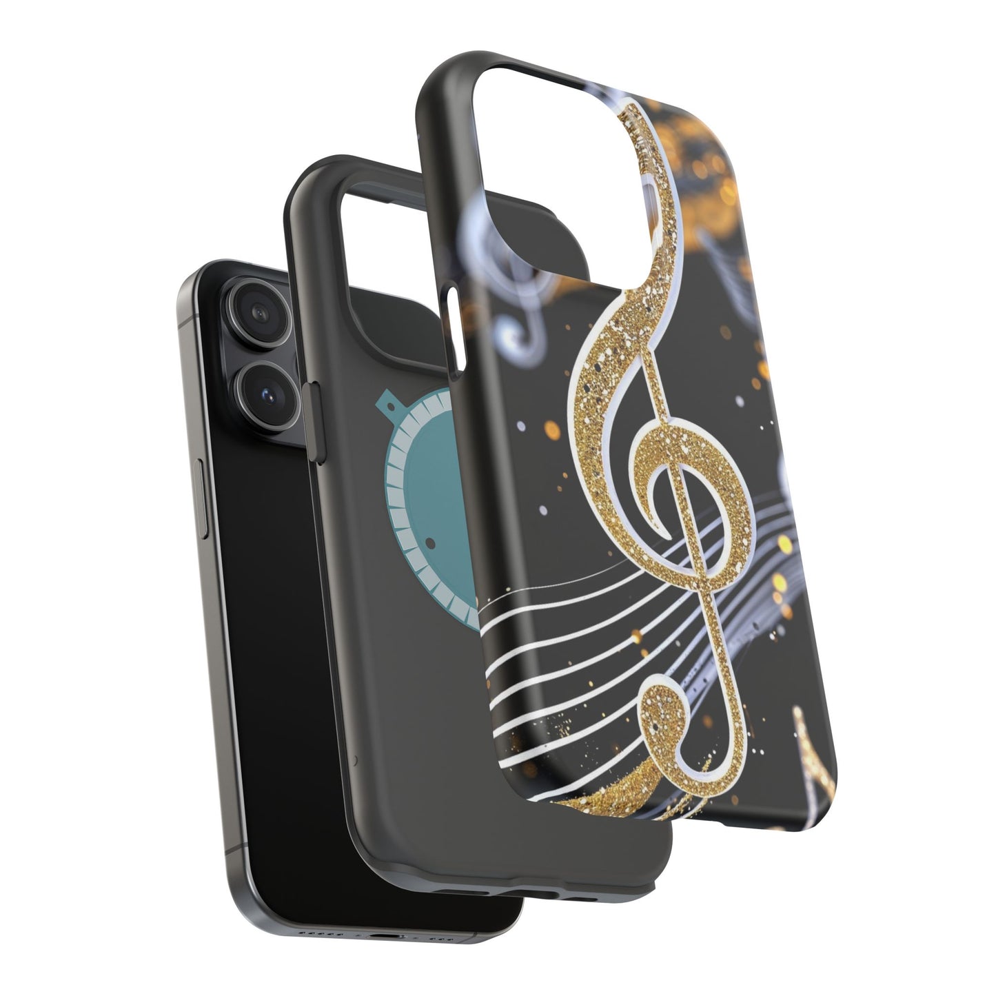 Music Notes Magnetic Impact-Resistant Phone Case — Gold Treble Clef Design