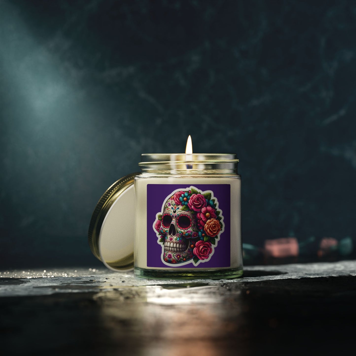 Day of the Dead Sugar Skull Scented Candle — Coconut Apricot Wax (4oz & 9oz)