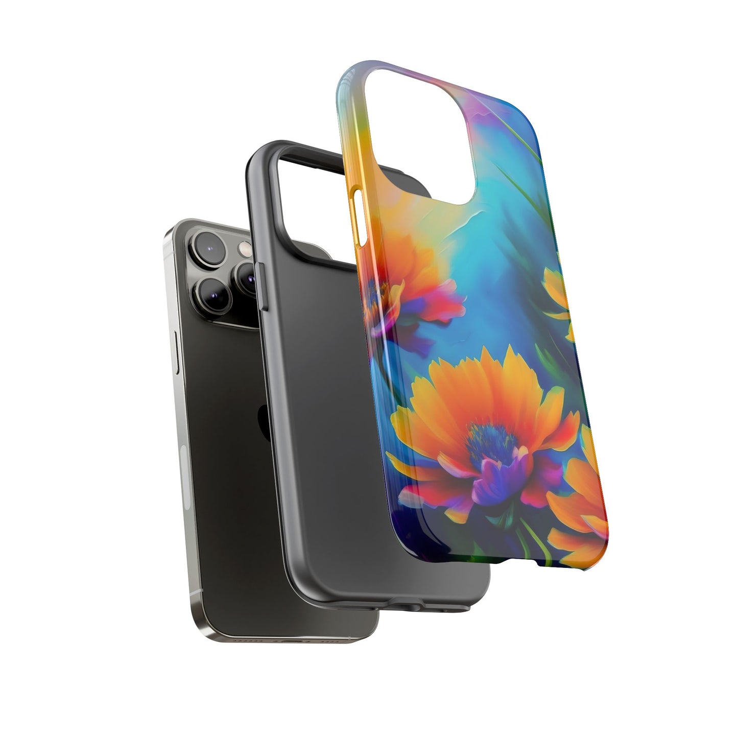 Floral Burst Tough Phone Case — Vibrant Watercolor Flowers Protective Cover
