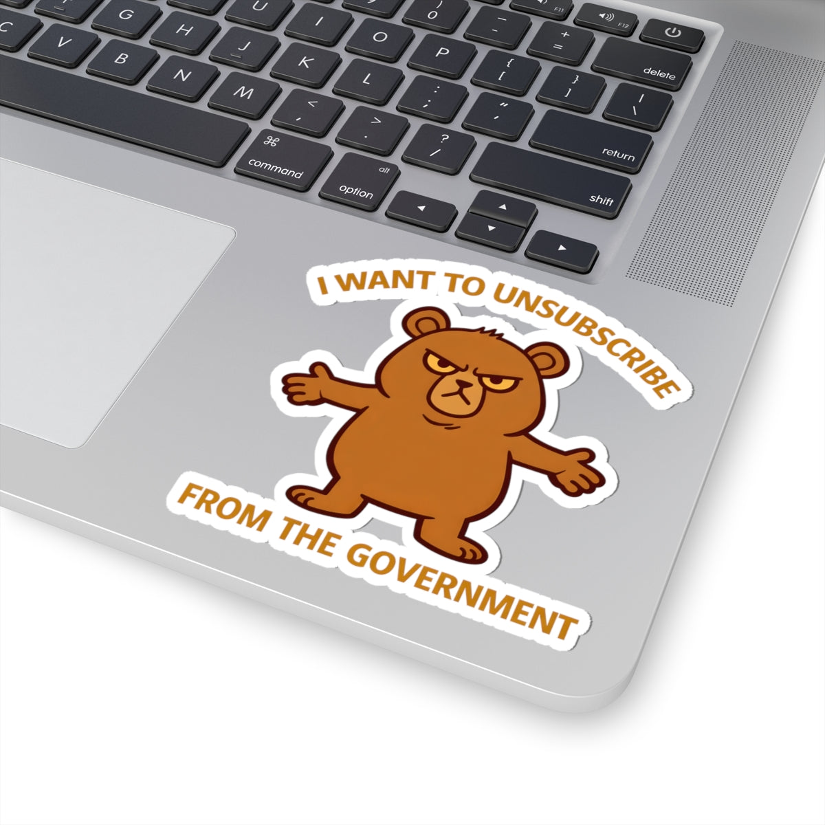 I Want to Unsubscribe from the Government Sticker — Funny Grumpy Bear Kiss-Cut Sticker