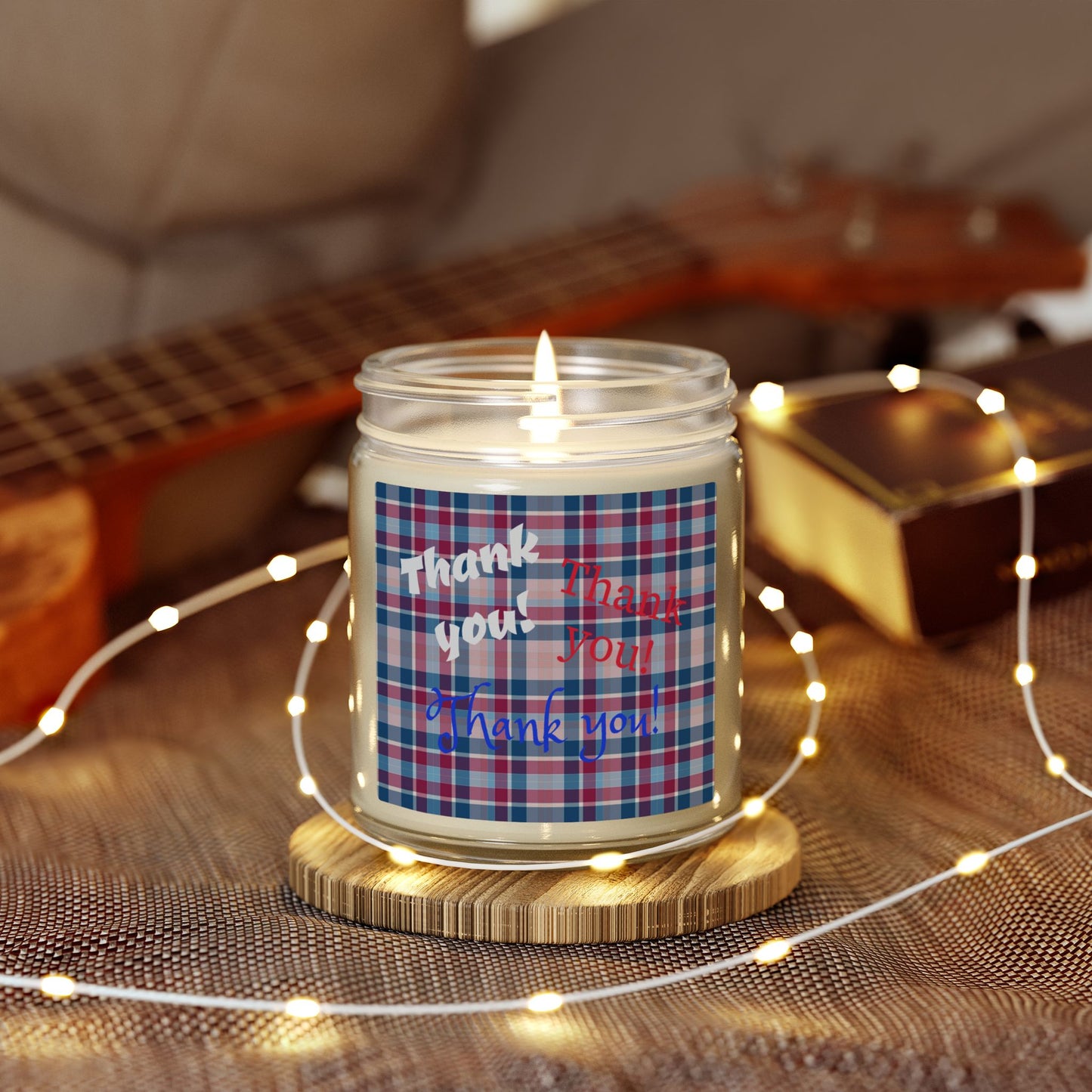 Thank You Plaid Candle — Coconut Apricot Scented Jar (4oz/9oz)