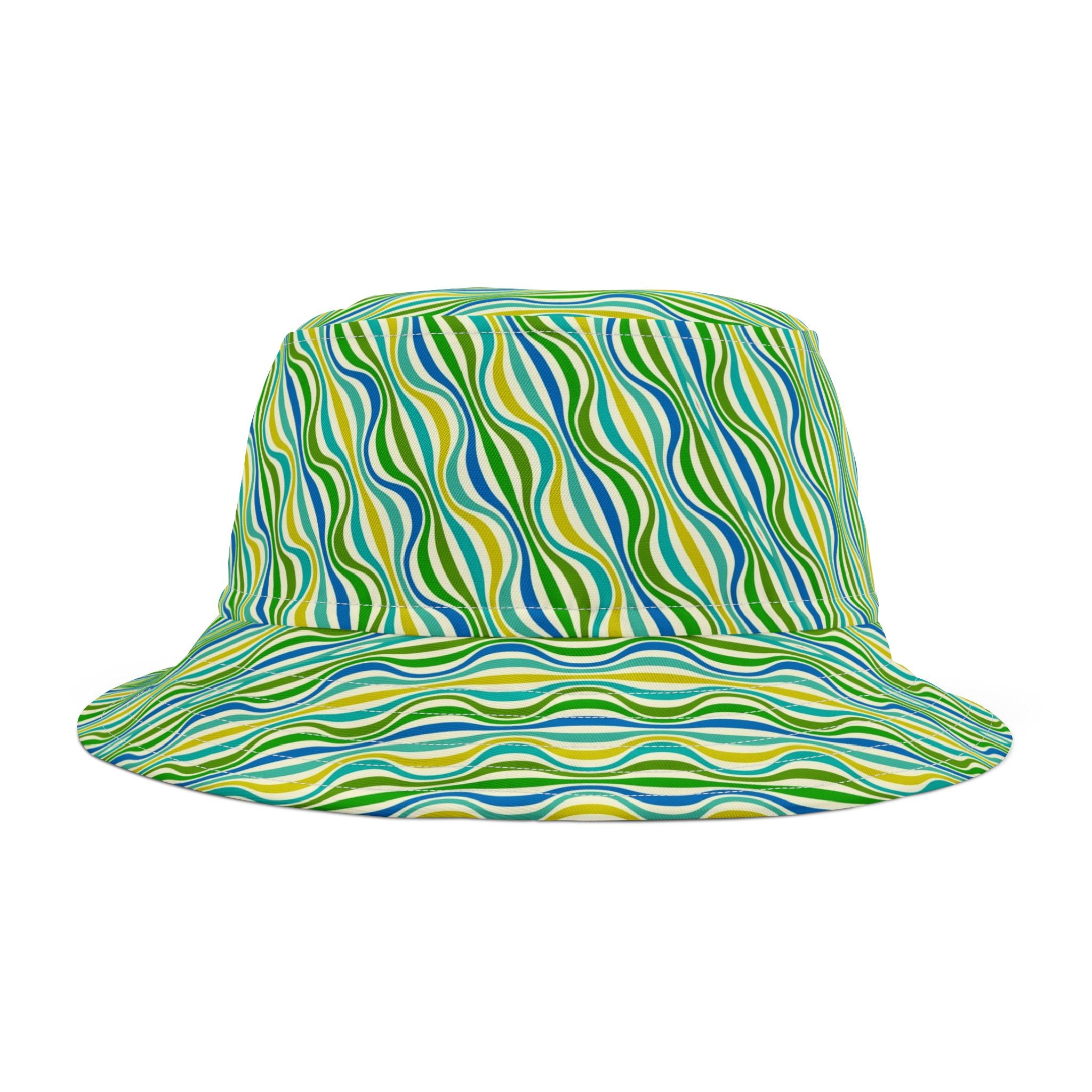 Green Wave Pattern Bucket Hat — Retro Groovy Summer Sun Hat