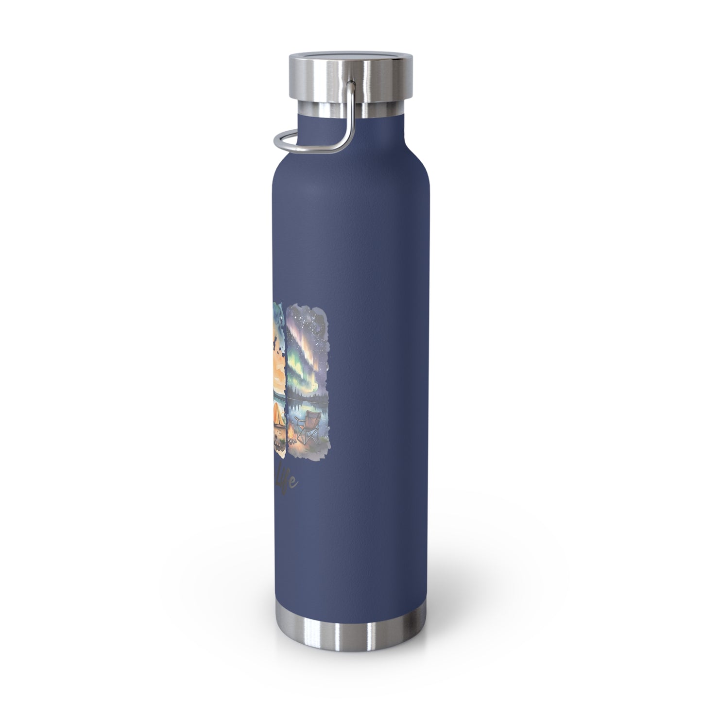 Insulated Camping Water Bottle 22oz — 'Camping Life' Outdoor Vacuum Flask