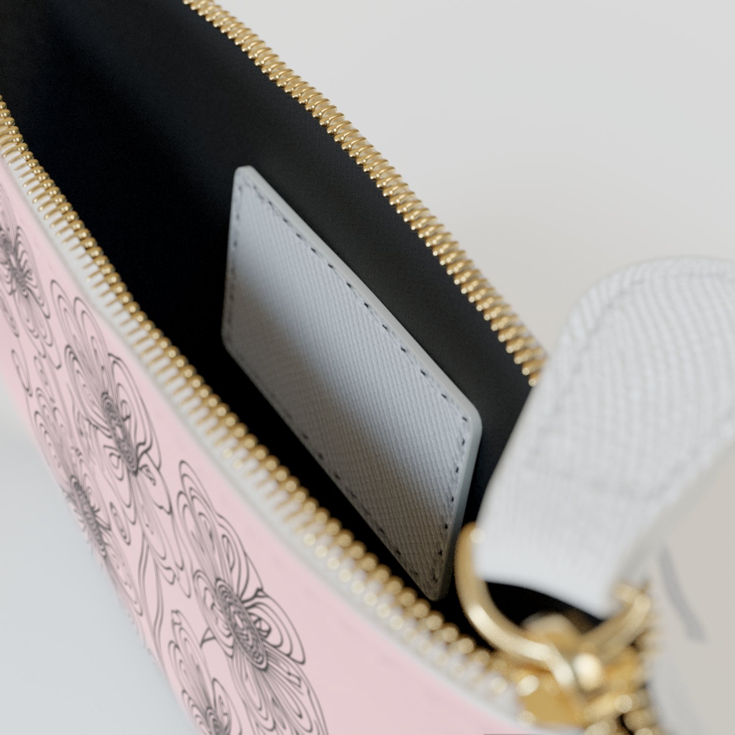 Floral Mini Clutch Bag — Pink Hand-Drawn Flower Zipper Pouch