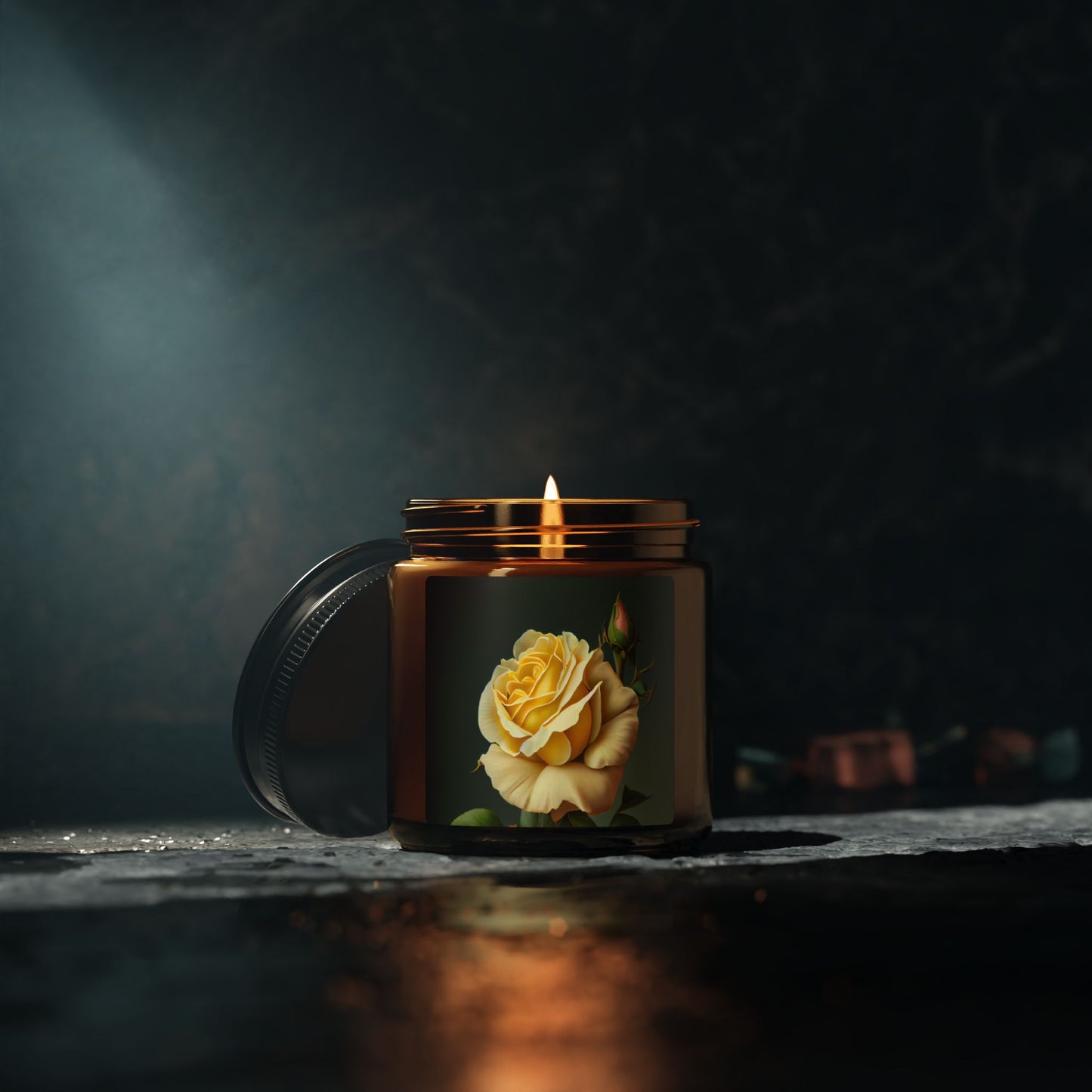 Yellow Rose Soy Candle - Amber Jar Scented Candle (Multi-Size)