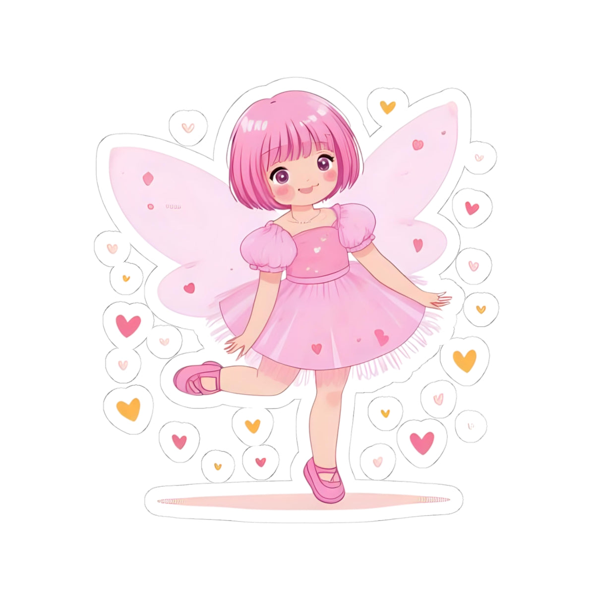 Pink Fairy Girl Kiss-Cut Sticker — Cute Ballet Fairy Laptop Decal