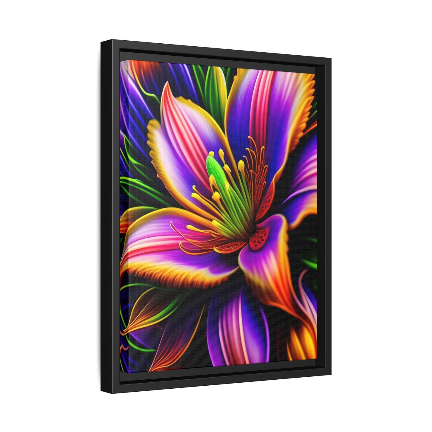 Vibrant Neon Floral Matte Canvas Print — Framed Wall Art