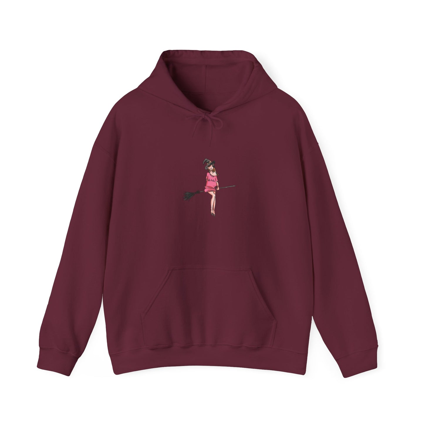 Cute Witch on Broom Unisex Hoodie, Cozy Fall Sweatshirt, Halloween Gift, Witchy Apparel, Spooky Season Fashion